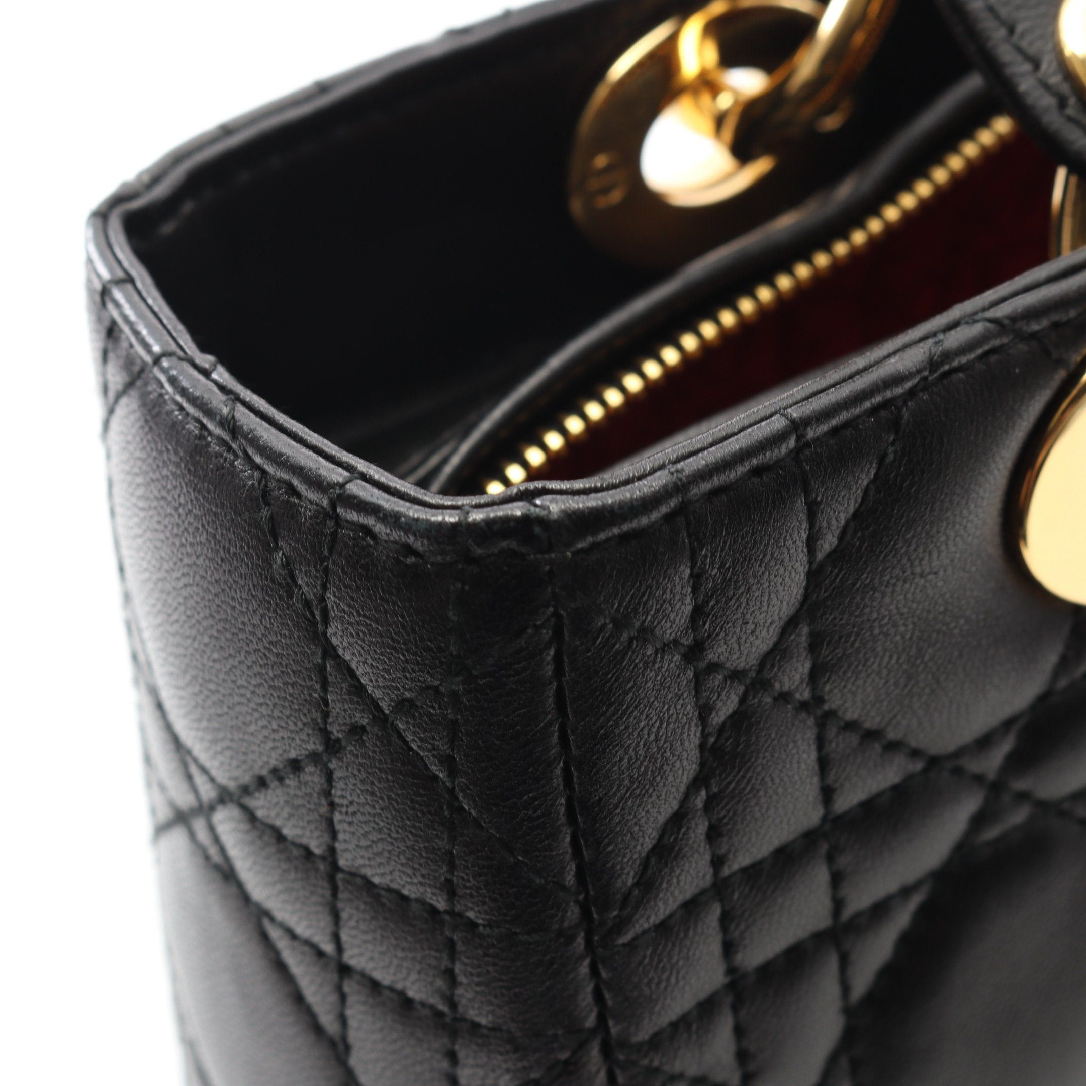 Dior Dior Lady Dior Handbag Leather Black Size ONE SIZE - 7 Thumbnail