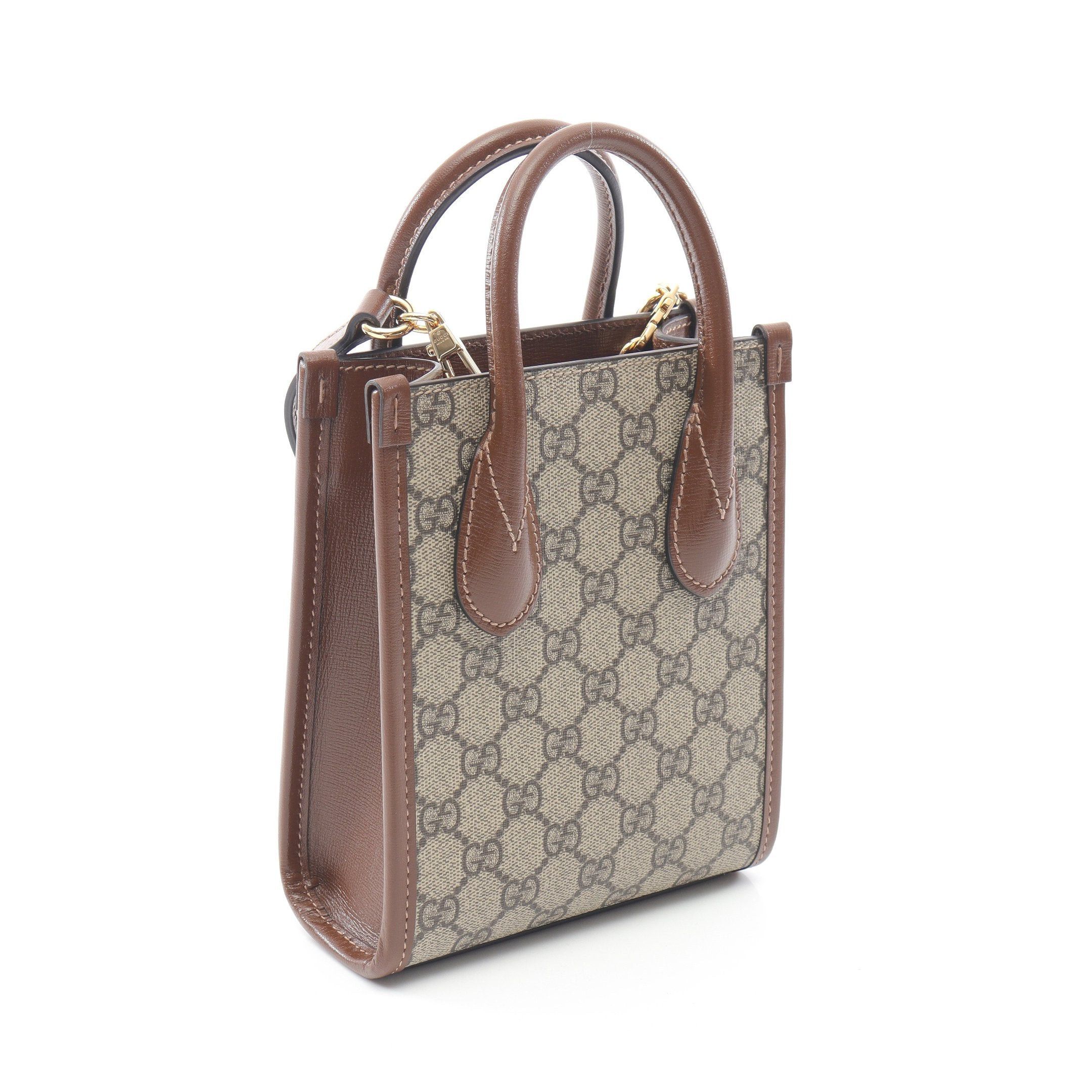 Gucci Gucci Interlocking G Mini Tote Bag Handbag Leather Beige Brown Size ONE SIZE - 2 Thumbnail
