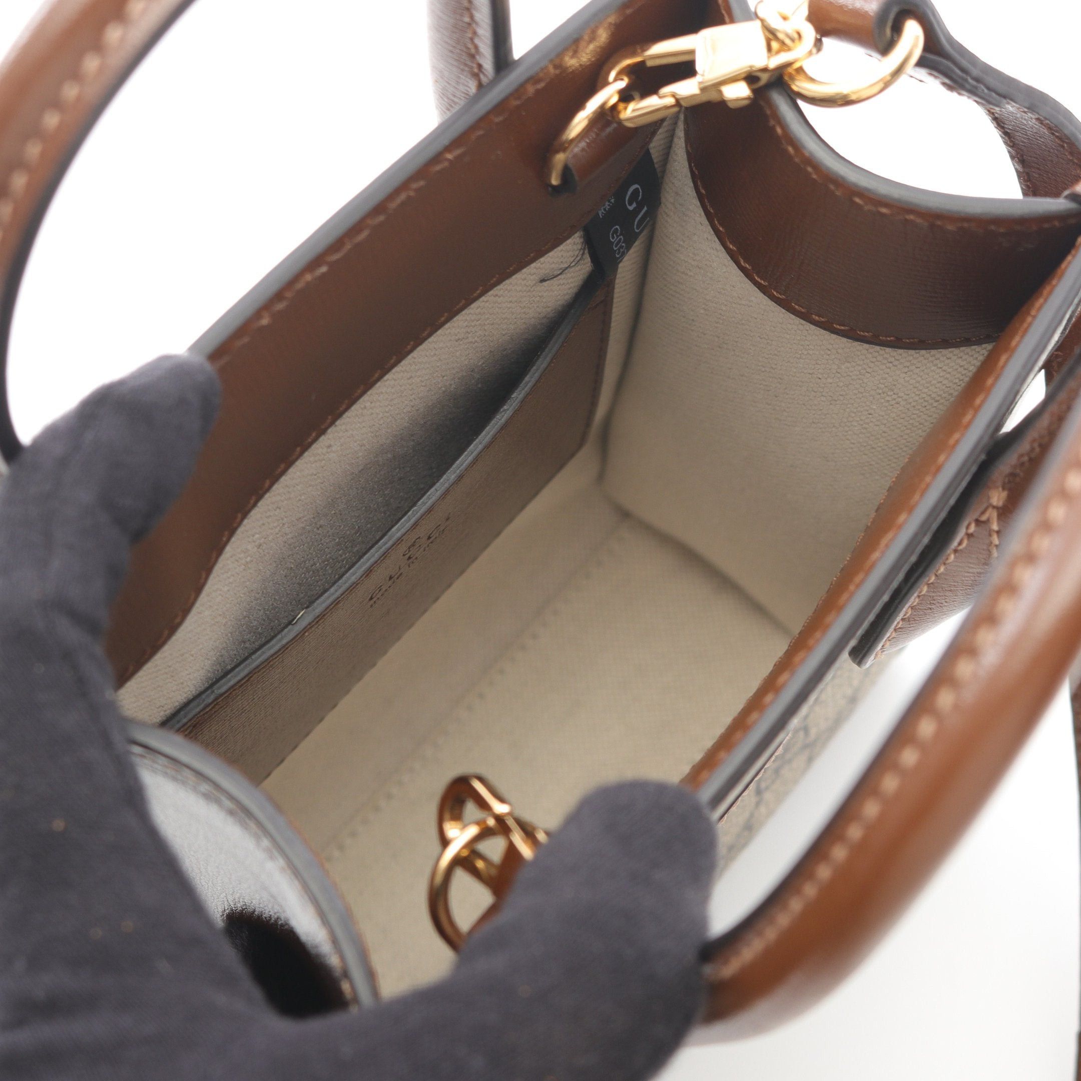 Gucci Gucci Interlocking G Mini Tote Bag Handbag Leather Beige Brown Size ONE SIZE - 3 Thumbnail