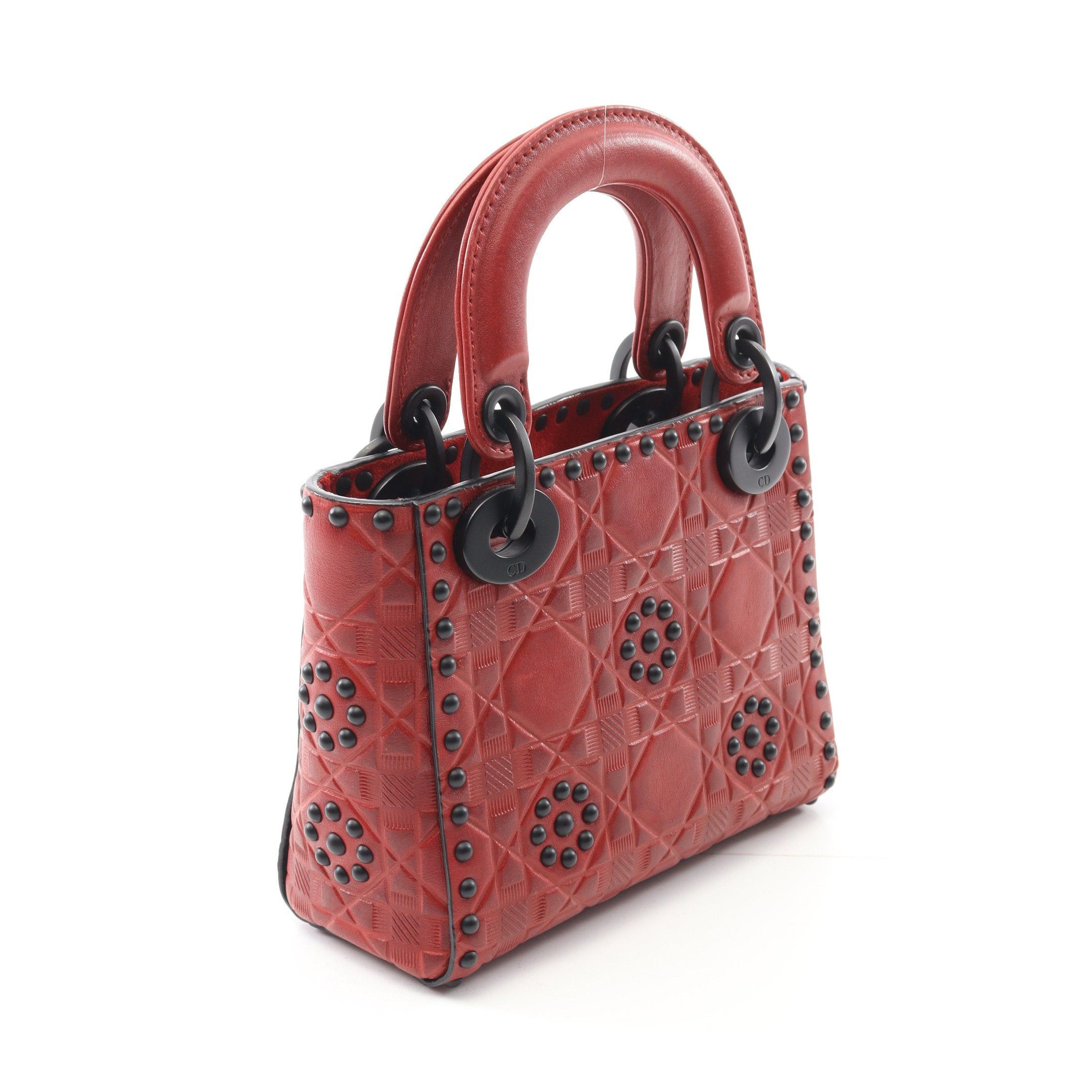 Dior Dior Lady Dior Mini Handbag Leather Red Size ONE SIZE - 2 Thumbnail
