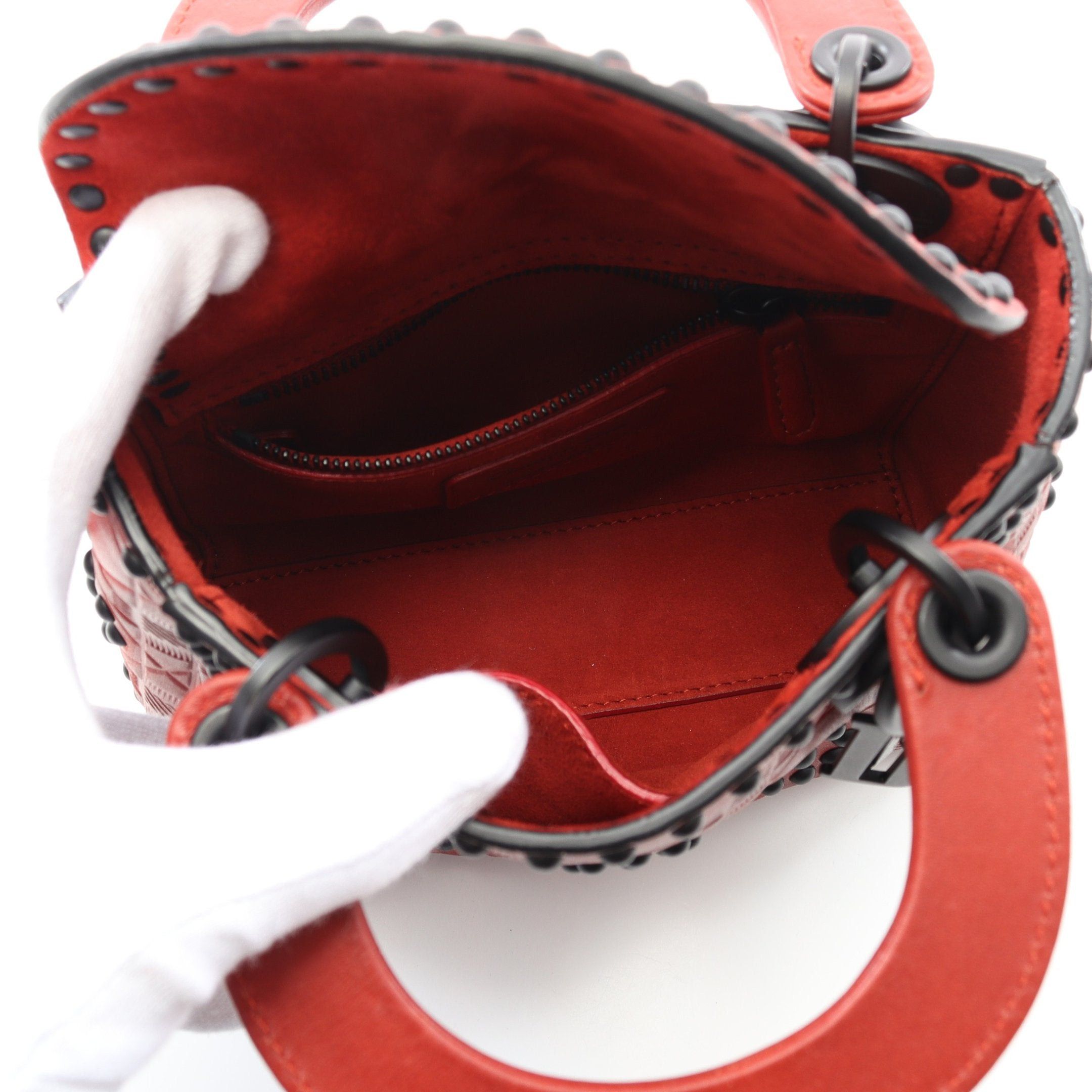 Dior Dior Lady Dior Mini Handbag Leather Red Size ONE SIZE - 3 Thumbnail