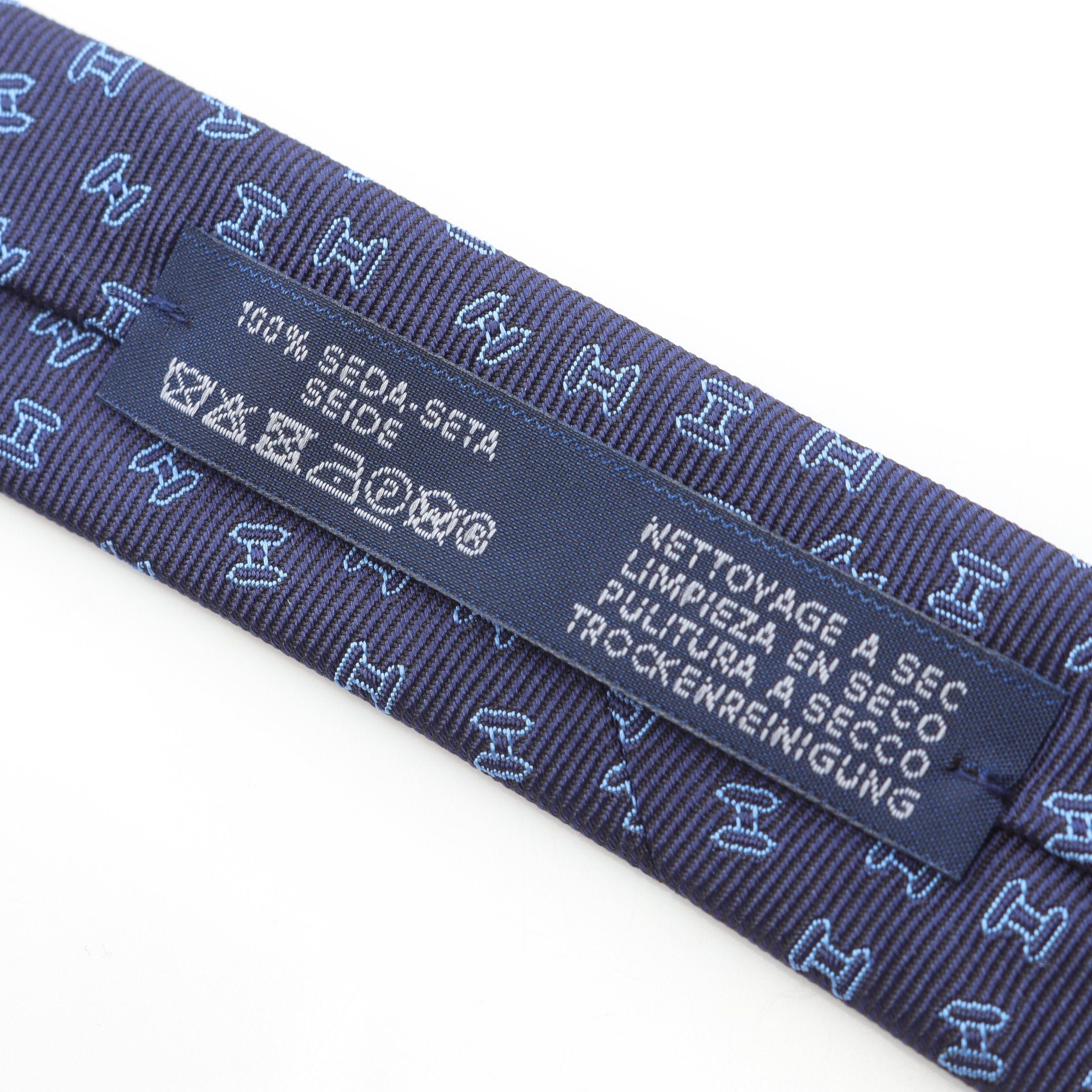 Hermes Hermes H Pattern Tie Silk Navy Size ONE SIZE - 5 Thumbnail