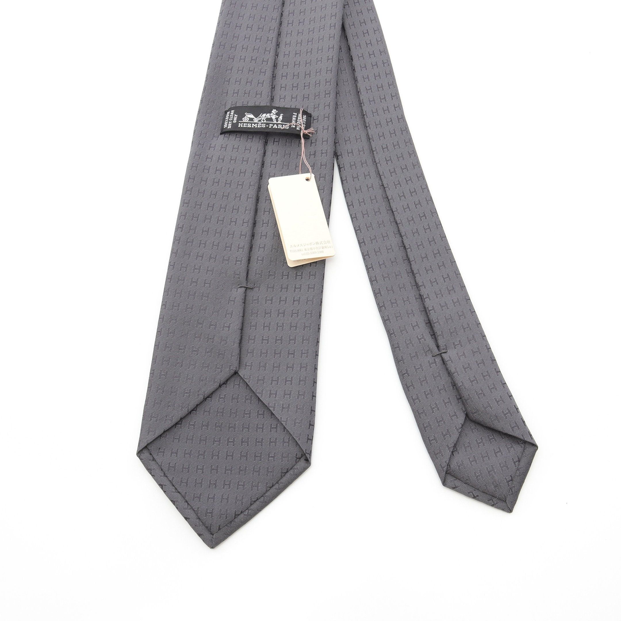 Hermes Hermes H Pattern Tie Silk Dark Gray Size ONE SIZE - 3 Thumbnail