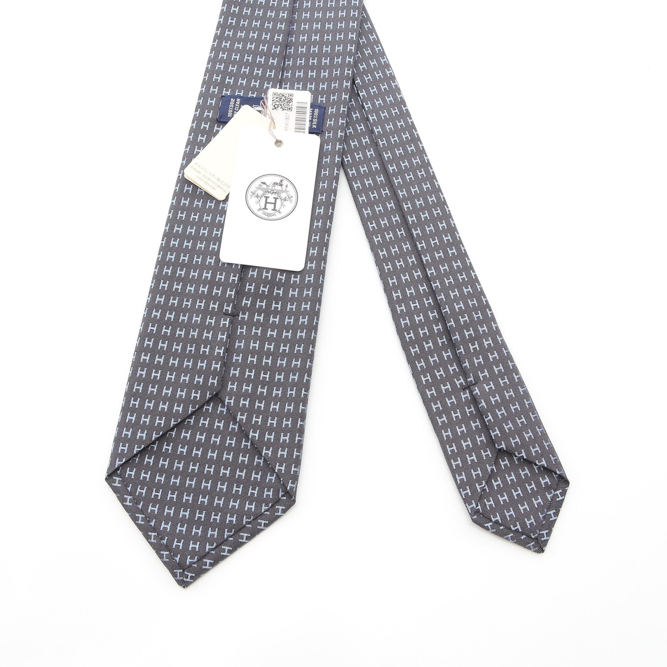 Hermes Hermes H Pattern Tie Silk Dark Gray Size ONE SIZE - 3 Thumbnail