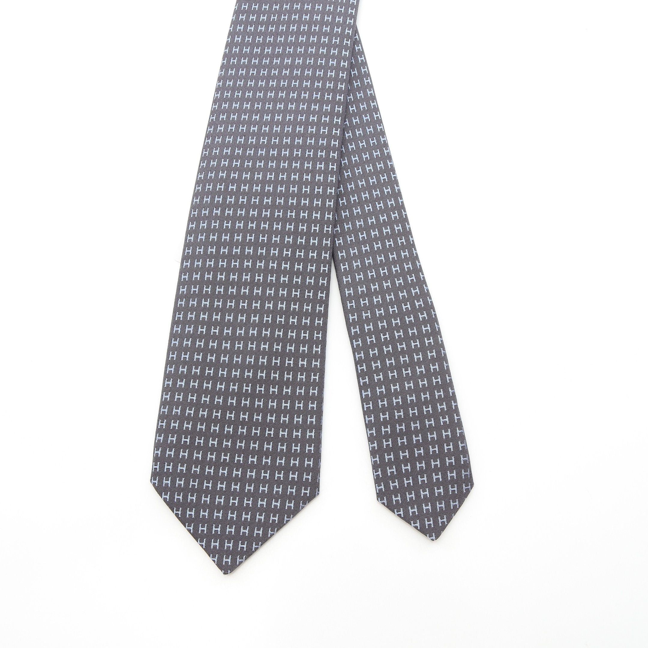 Hermes Hermes H Pattern Tie Silk Dark Gray Size ONE SIZE - 2 Thumbnail
