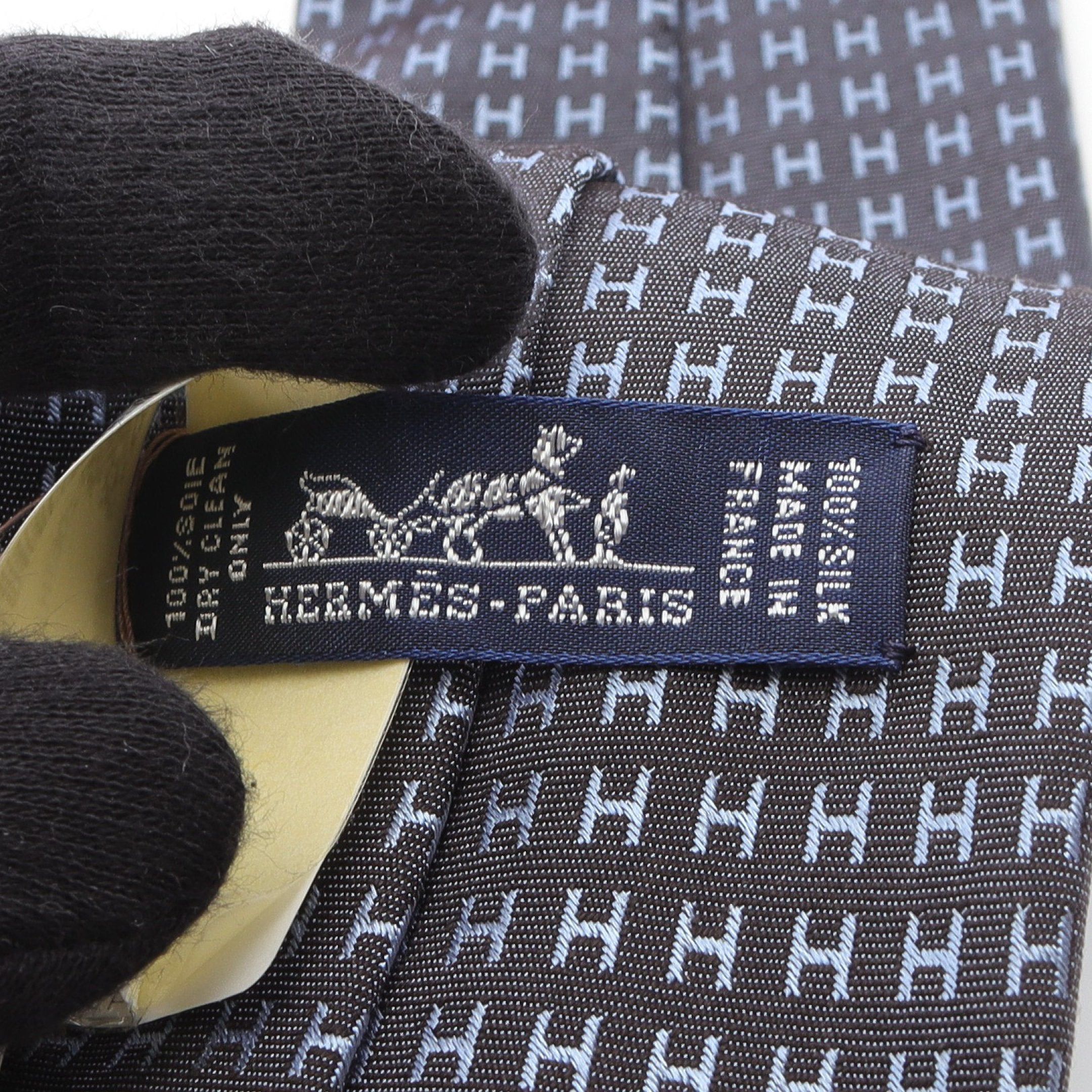 Hermes Hermes H Pattern Tie Silk Dark Gray Size ONE SIZE - 4 Thumbnail