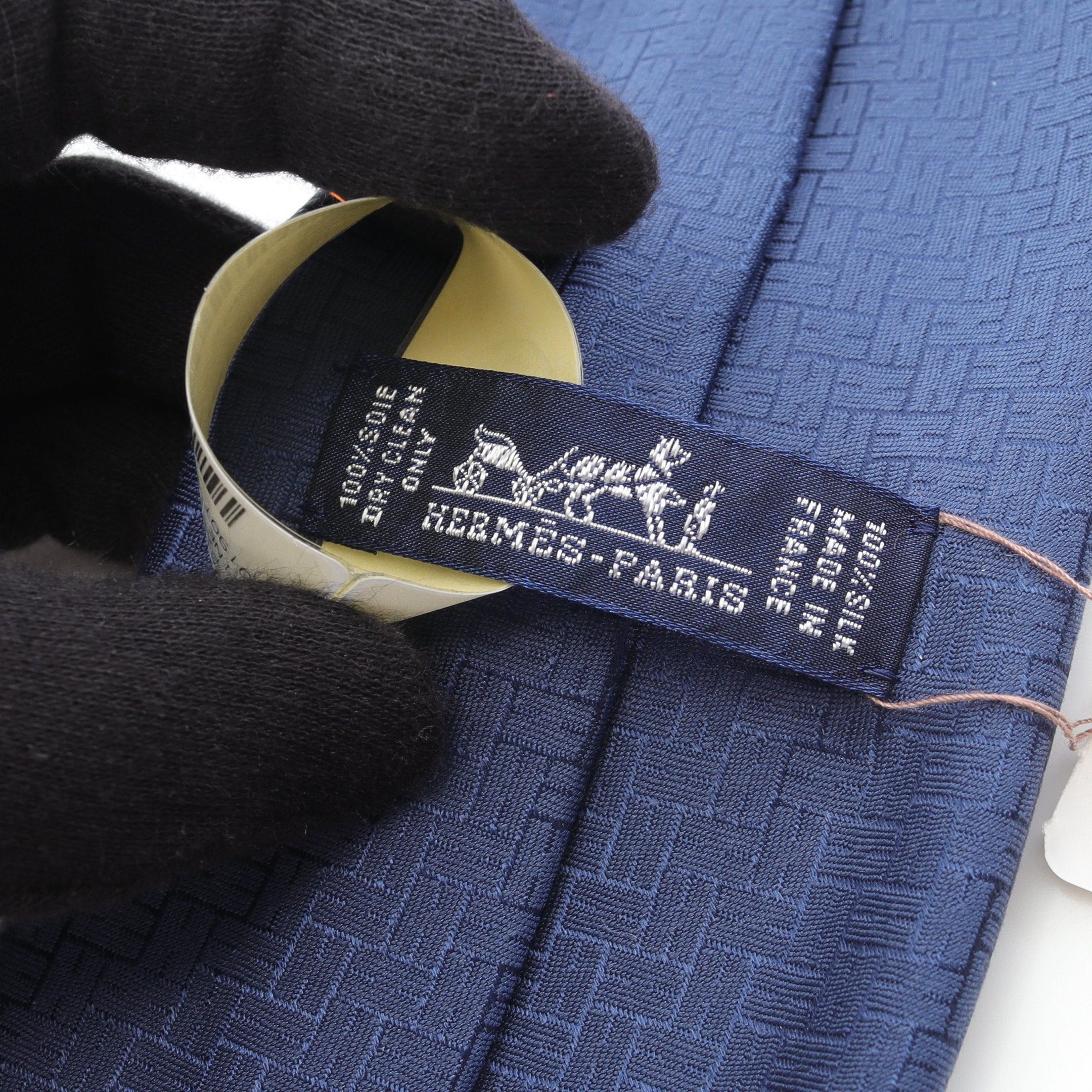 Hermes Hermes H Pattern Tie Silk Dark Blue Size ONE SIZE - 4 Thumbnail
