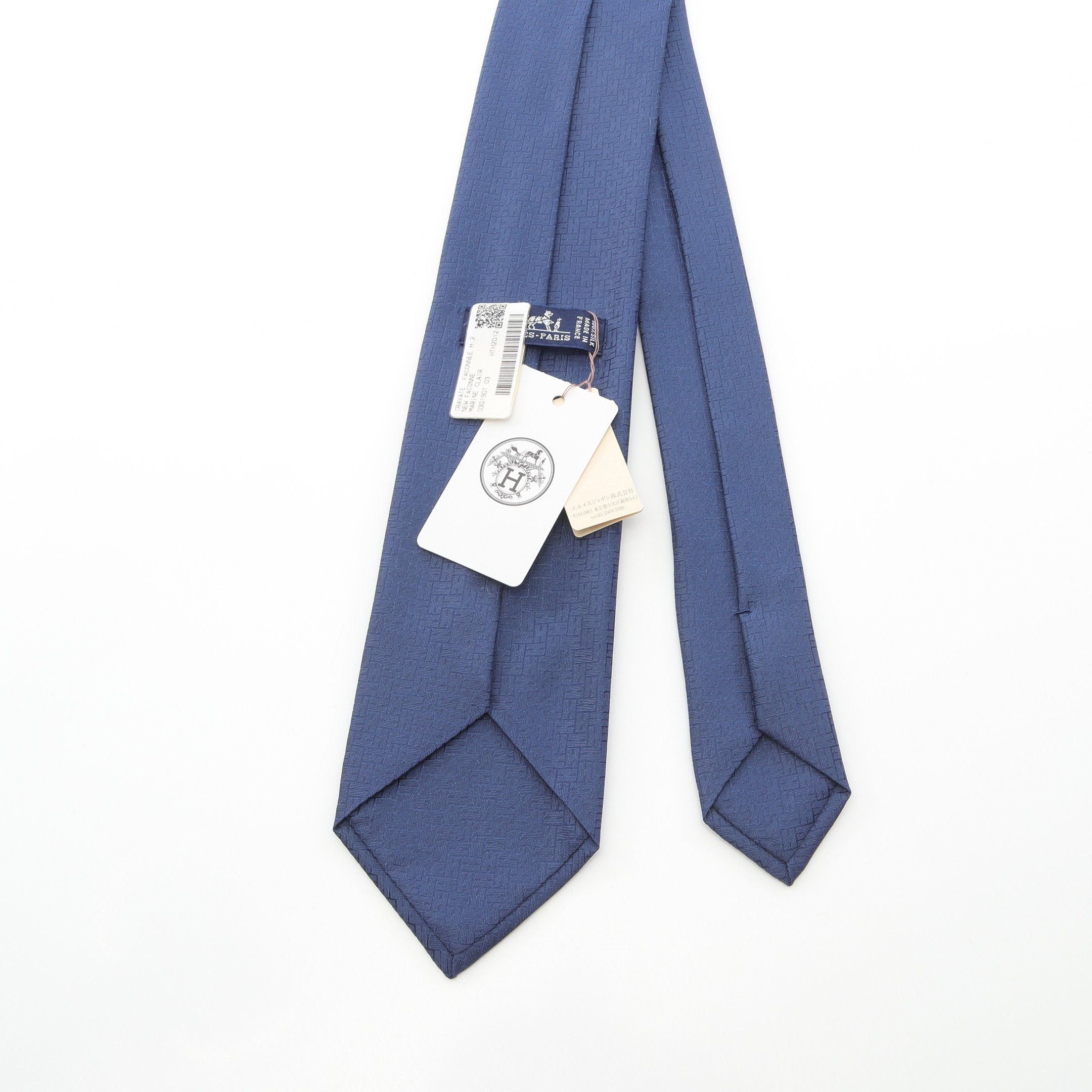 Hermes Hermes H Pattern Tie Silk Dark Blue Size ONE SIZE - 3 Thumbnail