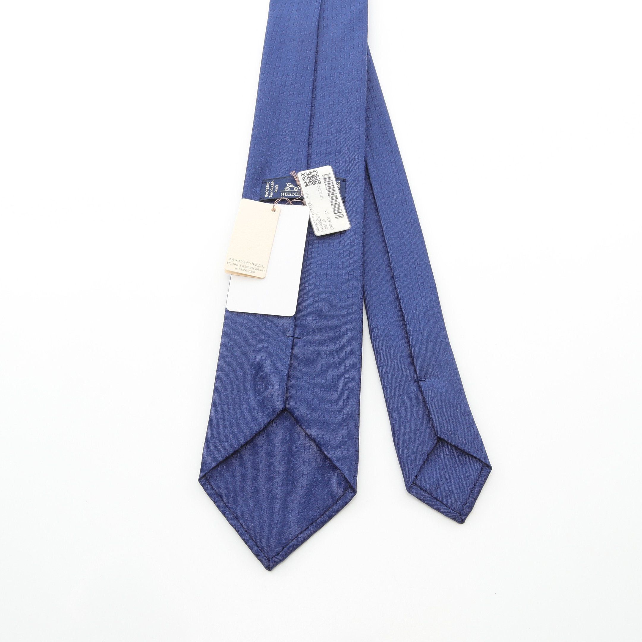 Hermes Hermes H Pattern Tie Silk Dark Blue Size ONE SIZE - 3 Thumbnail