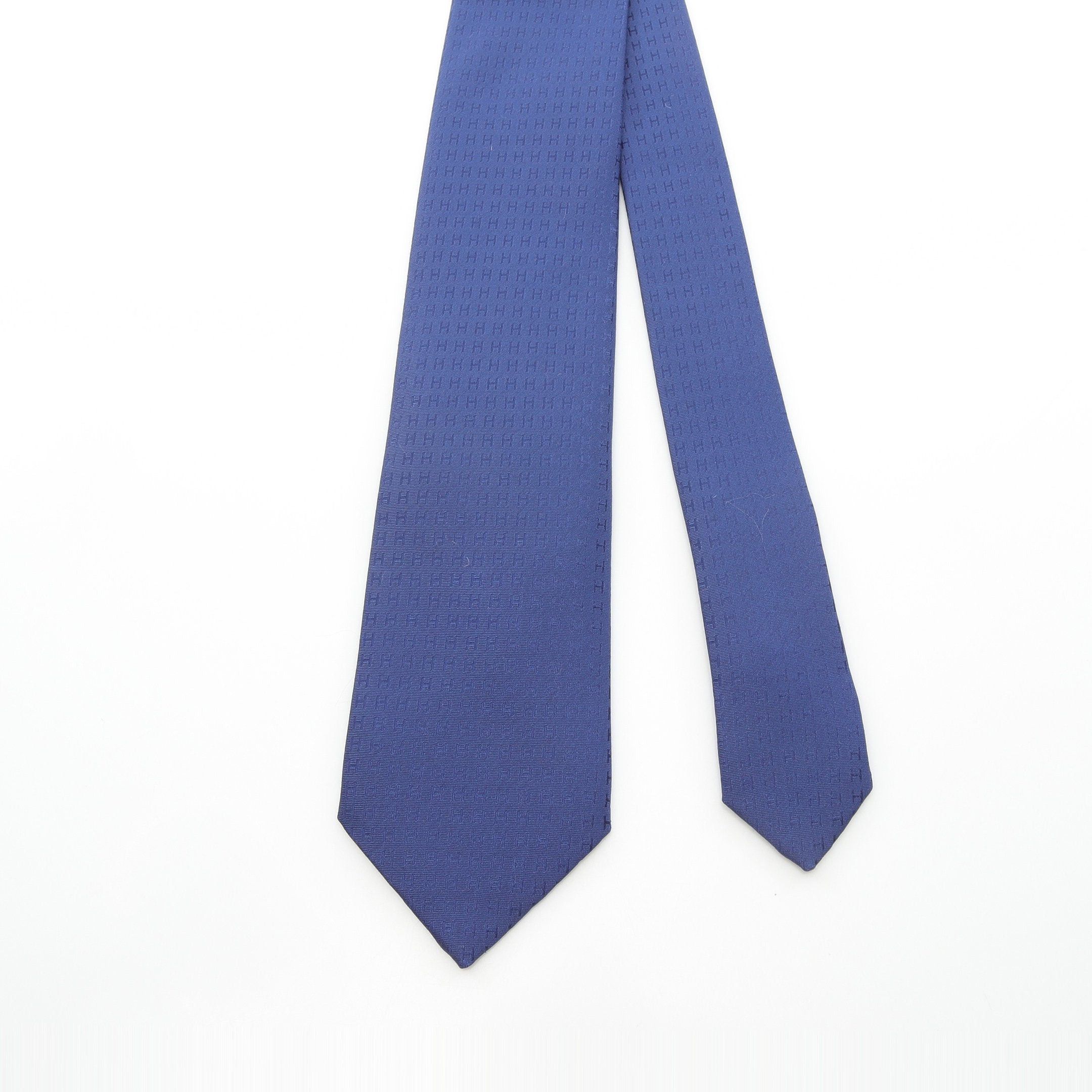 Hermes Hermes H Pattern Tie Silk Dark Blue Size ONE SIZE - 2 Thumbnail