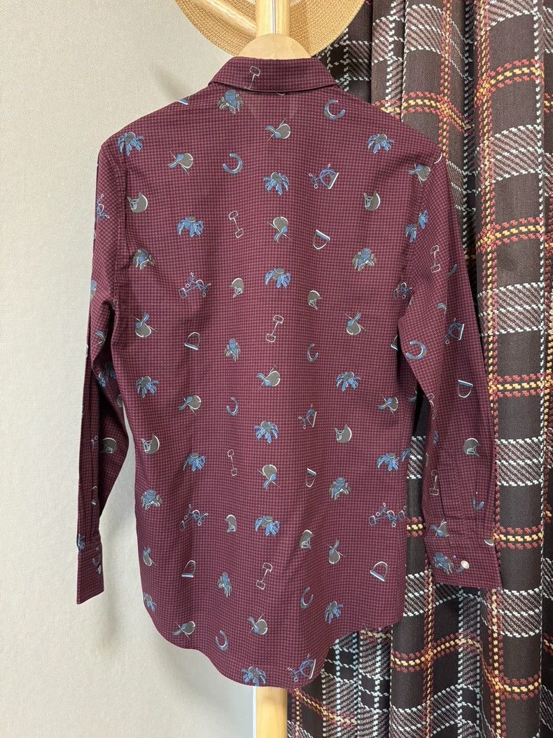 Hermes Hermes Burgundy Patterned Long Sleeve Shirt Size US M / EU 48-50 / 2 - 2 Thumbnail