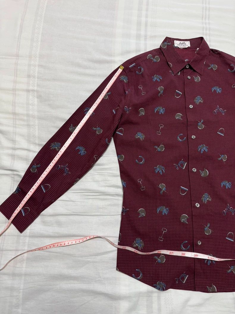 Hermes Hermes Burgundy Patterned Long Sleeve Shirt Size US M / EU 48-50 / 2 - 6 Thumbnail