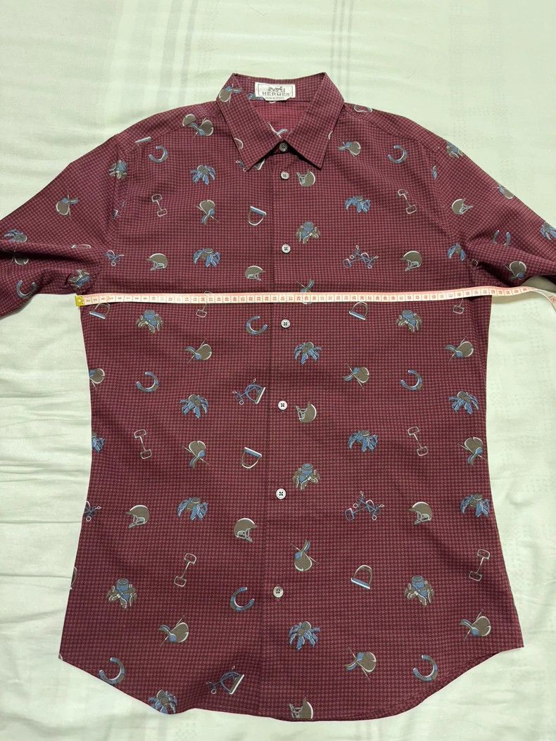 Hermes Hermes Burgundy Patterned Long Sleeve Shirt Size US M / EU 48-50 / 2 - 4 Thumbnail