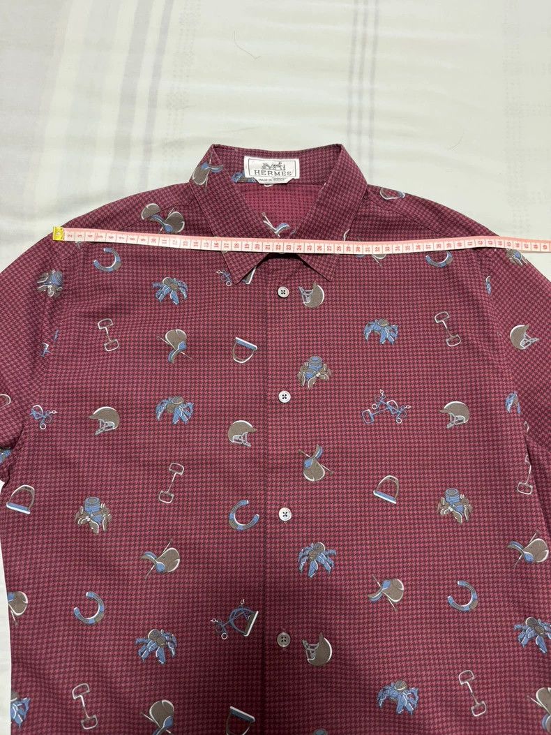 Hermes Hermes Burgundy Patterned Long Sleeve Shirt Size US M / EU 48-50 / 2 - 3 Thumbnail