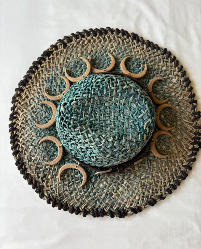 Yohji Yamamoto Unique Decorative Straw Hat with Wooden Accents Size ONE SIZE - 2 Thumbnail