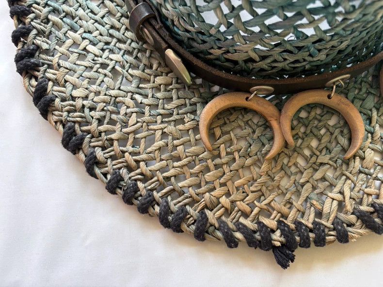 Yohji Yamamoto Unique Decorative Straw Hat with Wooden Accents Size ONE SIZE - 6 Thumbnail