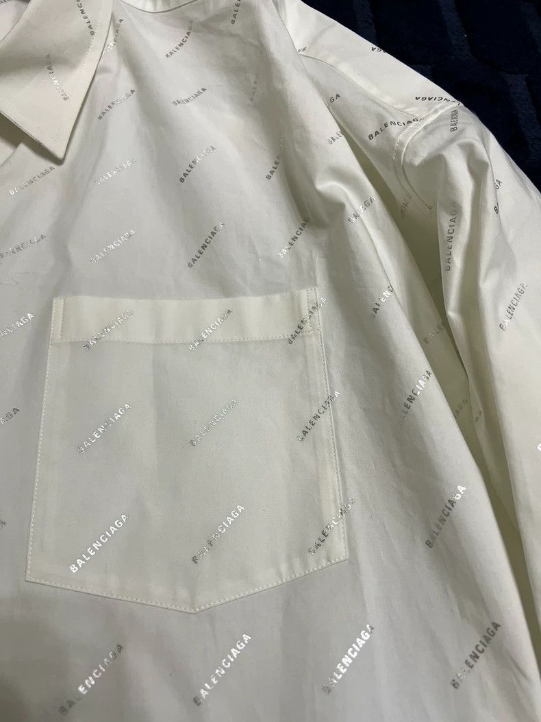 Balenciaga Balenciaga Silver Logo Printed White Shirt Size US XL / EU 56 / 4 - 3 Thumbnail