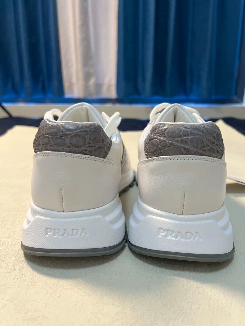 Prada White Leather and Crocodile Sneakers by Prada Size US 8 / EU 41 - 4 Thumbnail