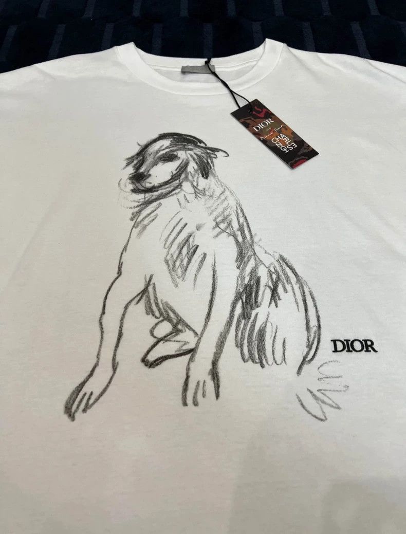 Dior Dior Dog Sketch Print Short Sleeve T-Shirt Size US L / EU 52-54 / 3 - 3 Thumbnail