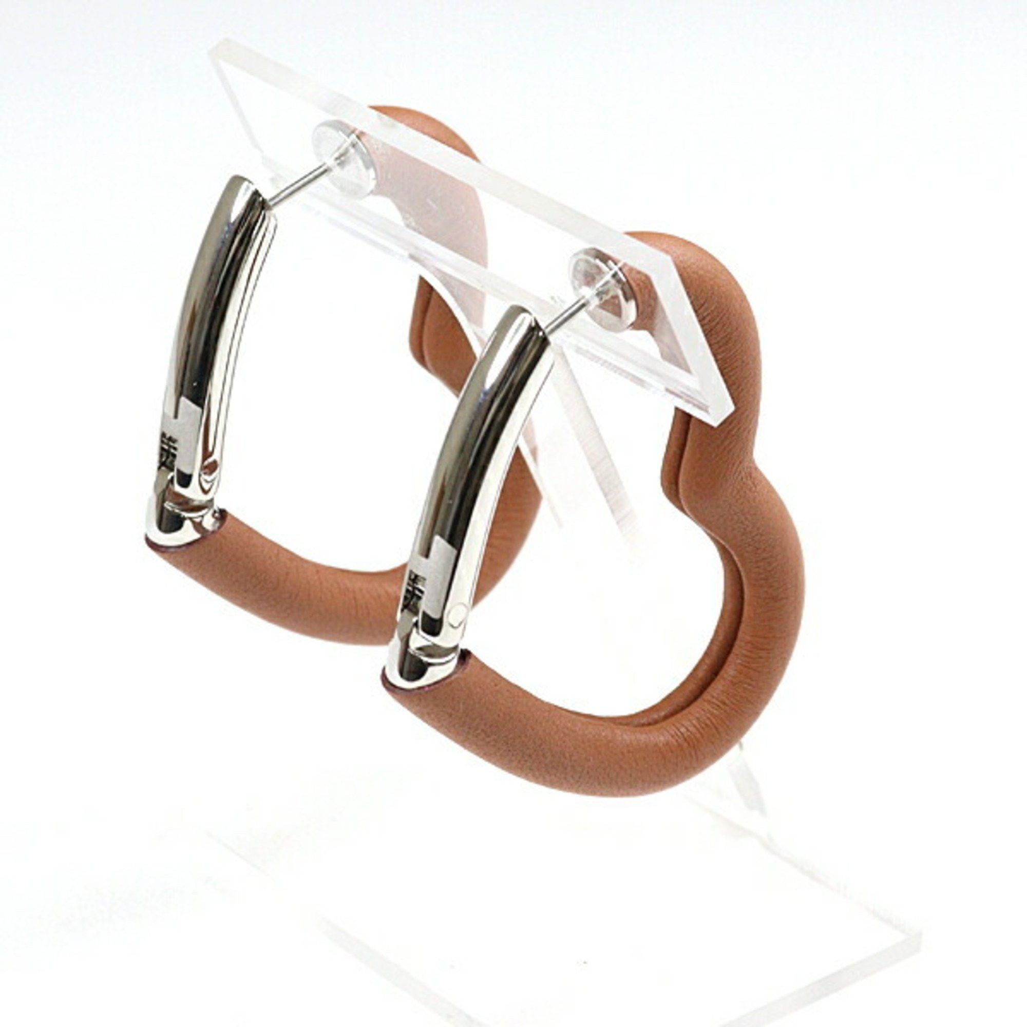 Hermes HERMES Earrings Au Coeur du Faubourg Gold Swift Leather/Palladium Heart H Size ONE SIZE - 5 Thumbnail