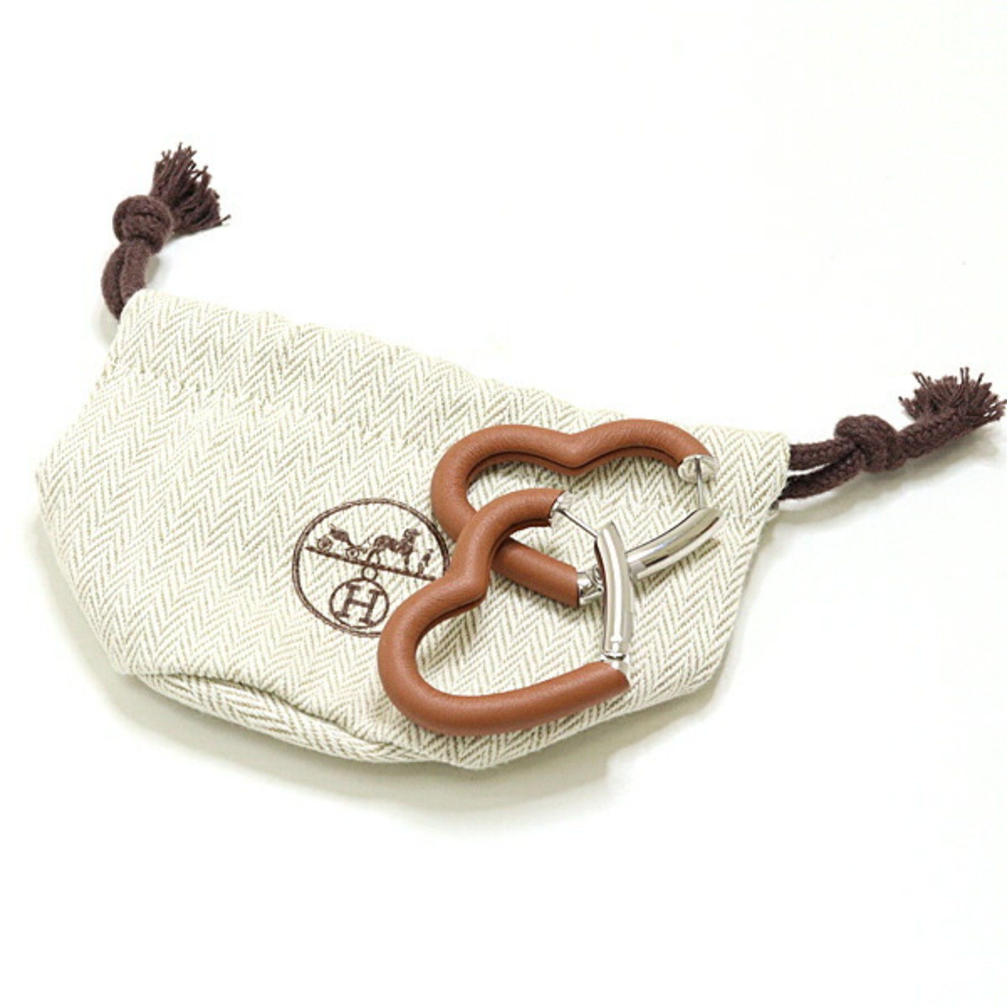 Hermes HERMES Earrings Au Coeur du Faubourg Gold Swift Leather/Palladium Heart H Size ONE SIZE - 6 Thumbnail