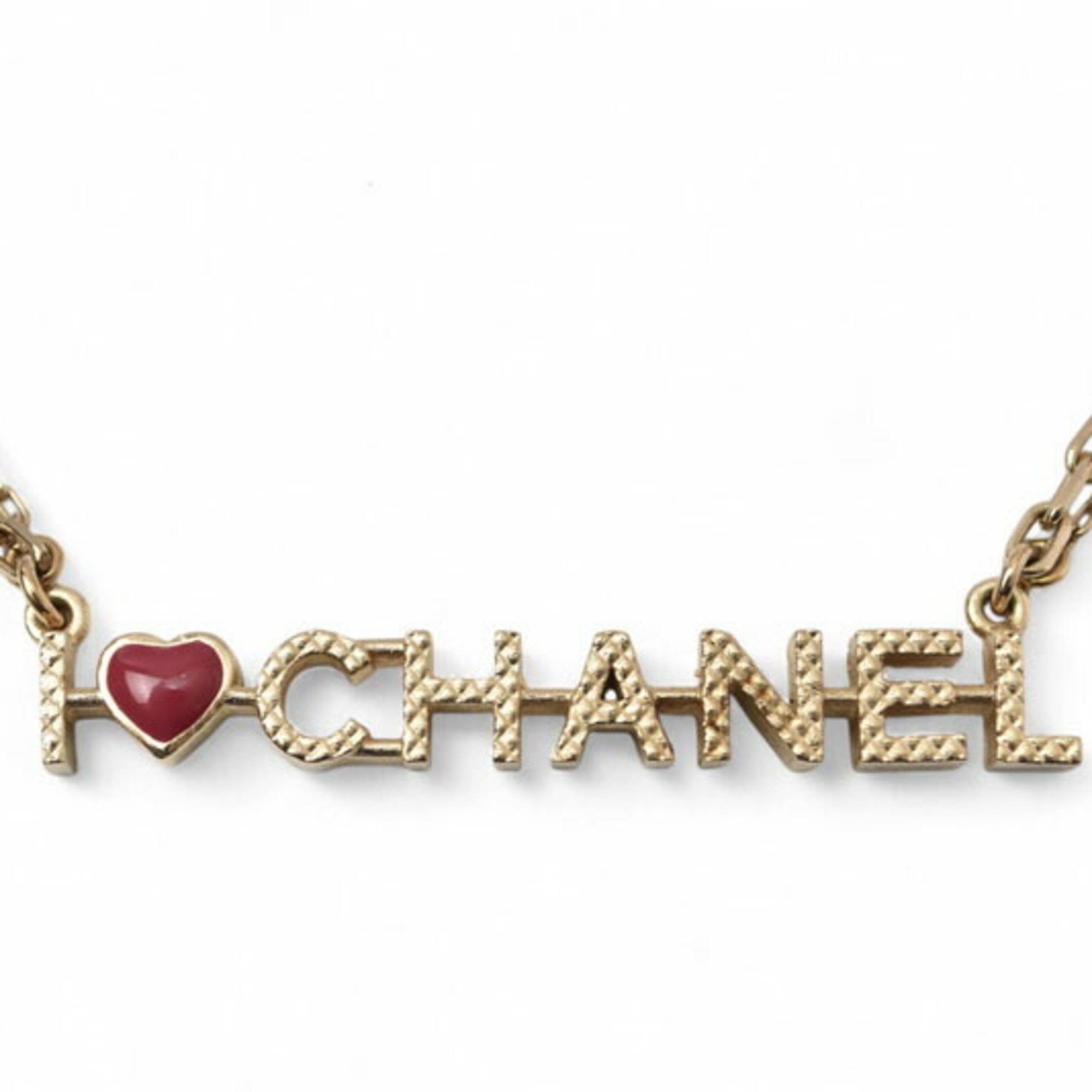 Chanel Chanel Necklace Pendant CHNAEL Coco CC I Love Heart Double Choker Gold 17 Size ONE SIZE - 2 Thumbnail