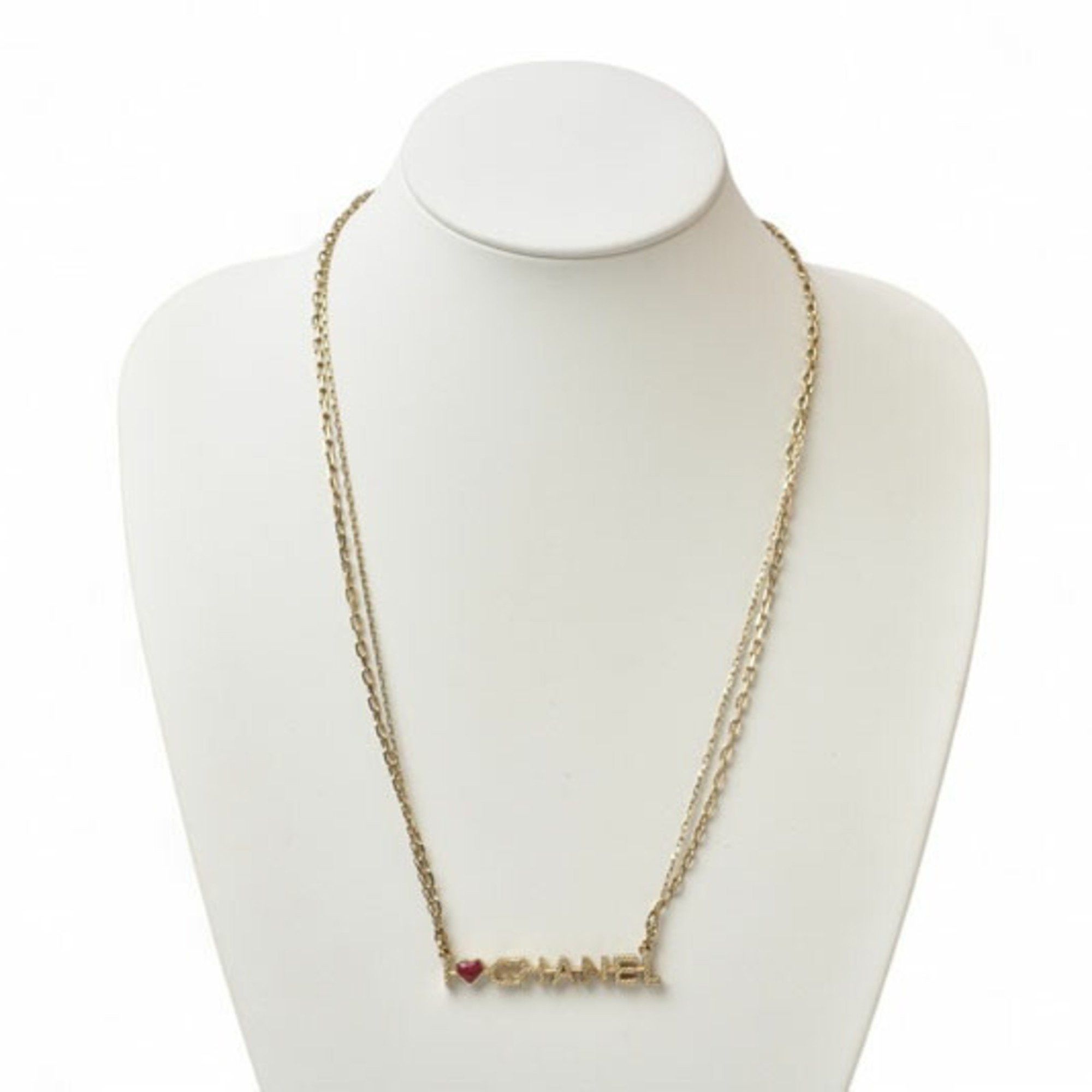 Chanel Chanel Necklace Pendant CHNAEL Coco CC I Love Heart Double Choker Gold 17 Size ONE SIZE - 7 Thumbnail