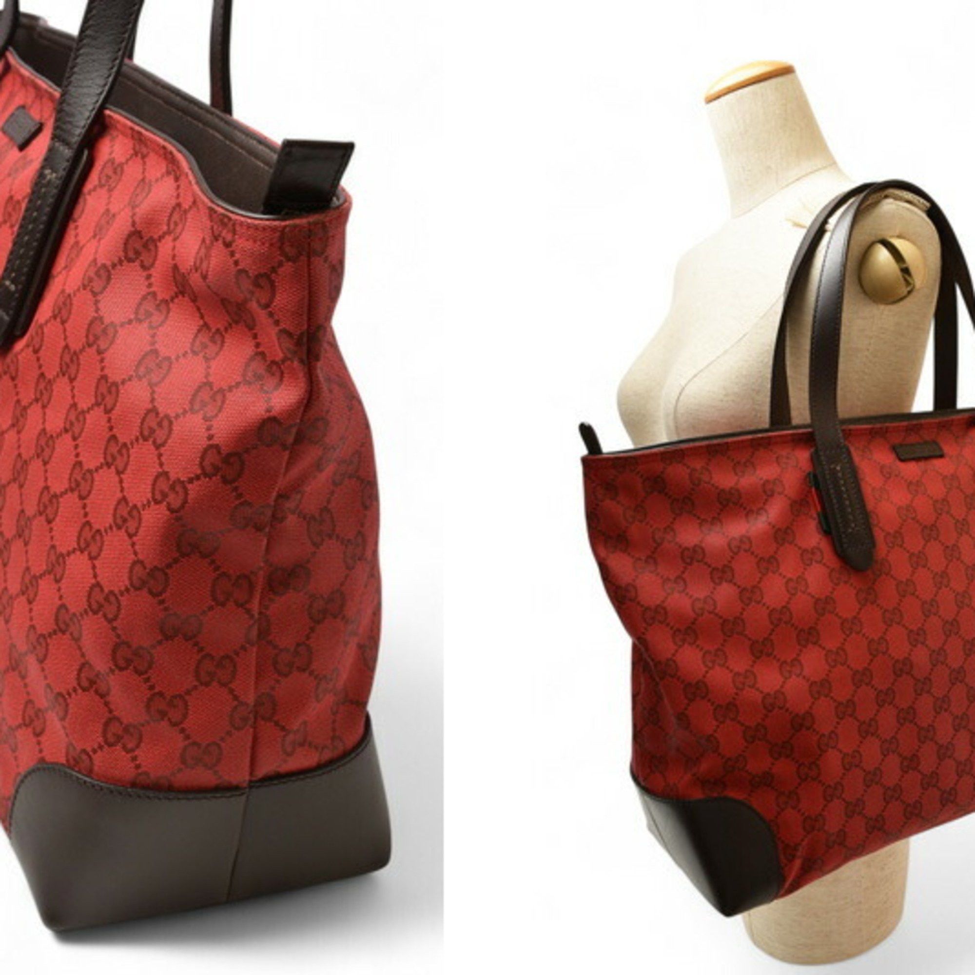 Gucci Gucci Tote Bag Shoulder GUCCI Coated Canvas GG Dark Red Shelly 308928 Size ONE SIZE - 3 Thumbnail