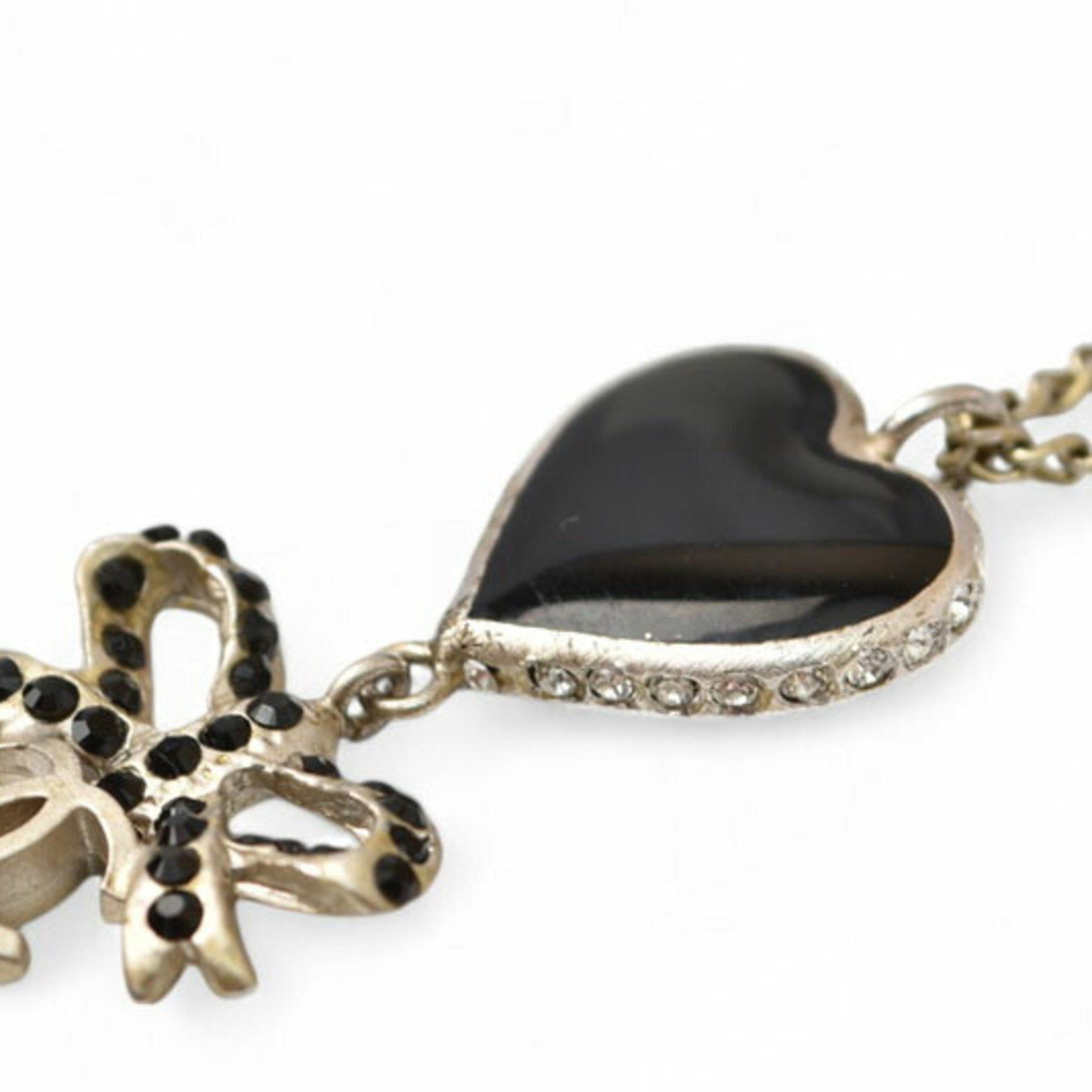 Chanel Chanel Necklace Pendant CHANEL Coco CC Heart Ribbon Rhinestone Black Silver 05P Size ONE SIZE - 2 Thumbnail