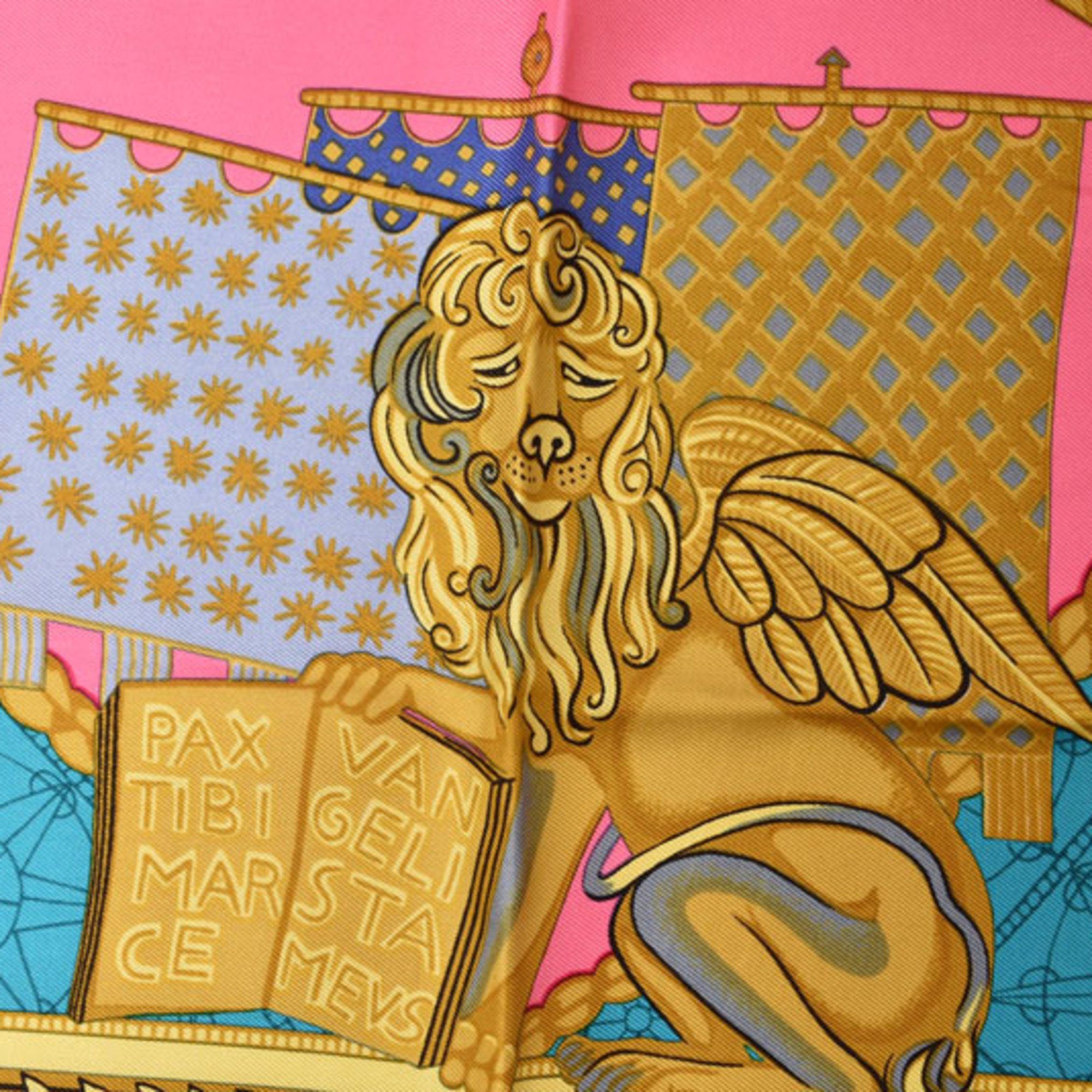 Hermes Hermes Scarf Muffler HERMES Carre 90 Silk Twill Les Bissone D'e Venise Venice Boat Festival Black Pink Size ONE SIZE - 5 Thumbnail