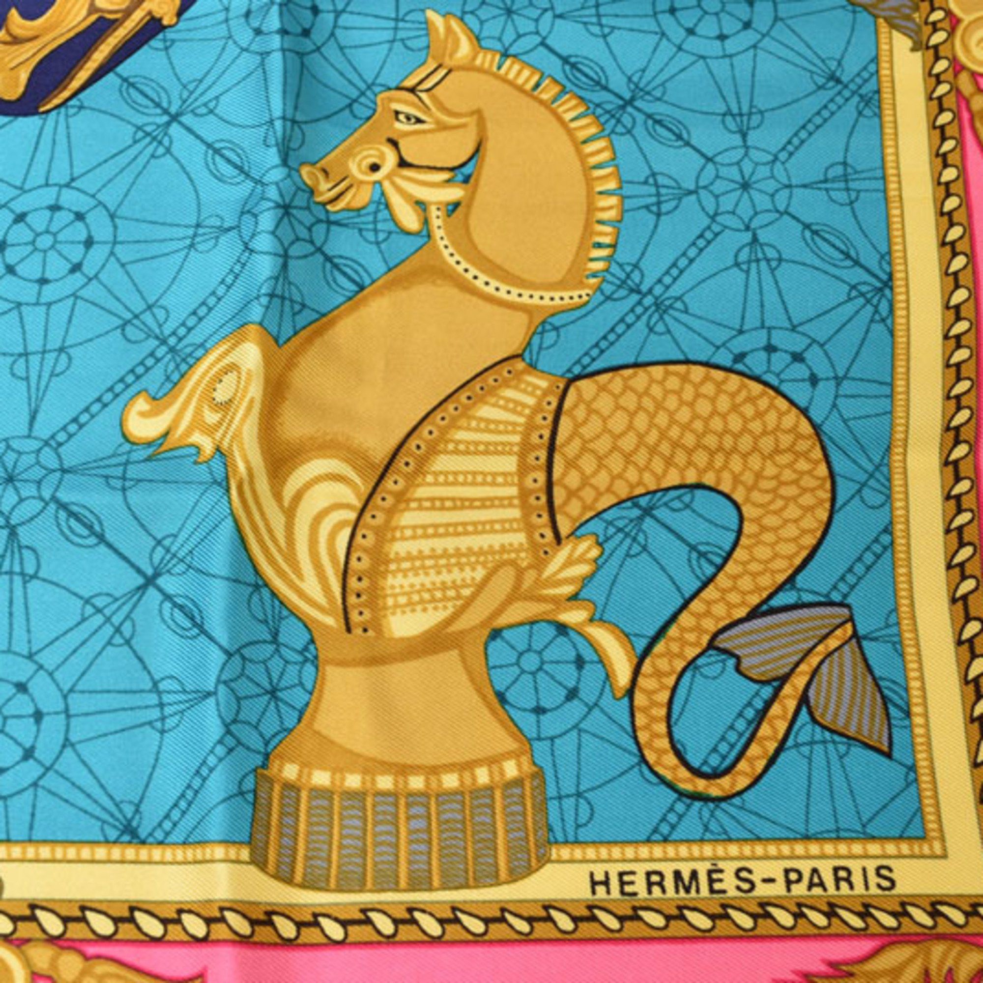 Hermes Hermes Scarf Muffler HERMES Carre 90 Silk Twill Les Bissone D'e Venise Venice Boat Festival Black Pink Size ONE SIZE - 6 Thumbnail