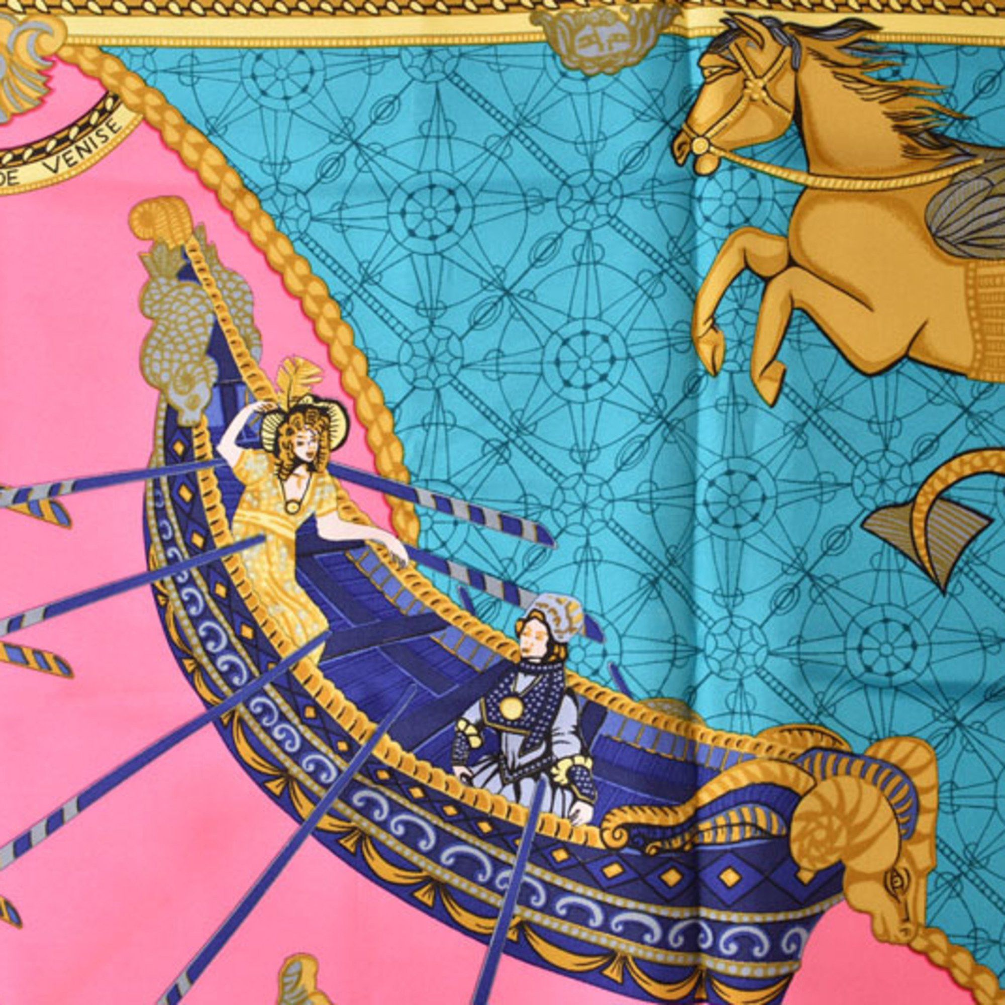 Hermes Hermes Scarf Muffler HERMES Carre 90 Silk Twill Les Bissone D'e Venise Venice Boat Festival Black Pink Size ONE SIZE - 7 Thumbnail