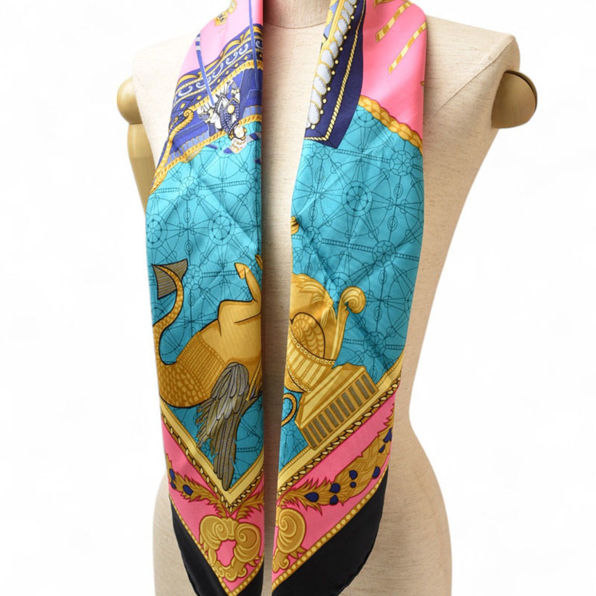Hermes Hermes Scarf Muffler HERMES Carre 90 Silk Twill Les Bissone D'e Venise Venice Boat Festival Black Pink Size ONE SIZE - 3 Thumbnail