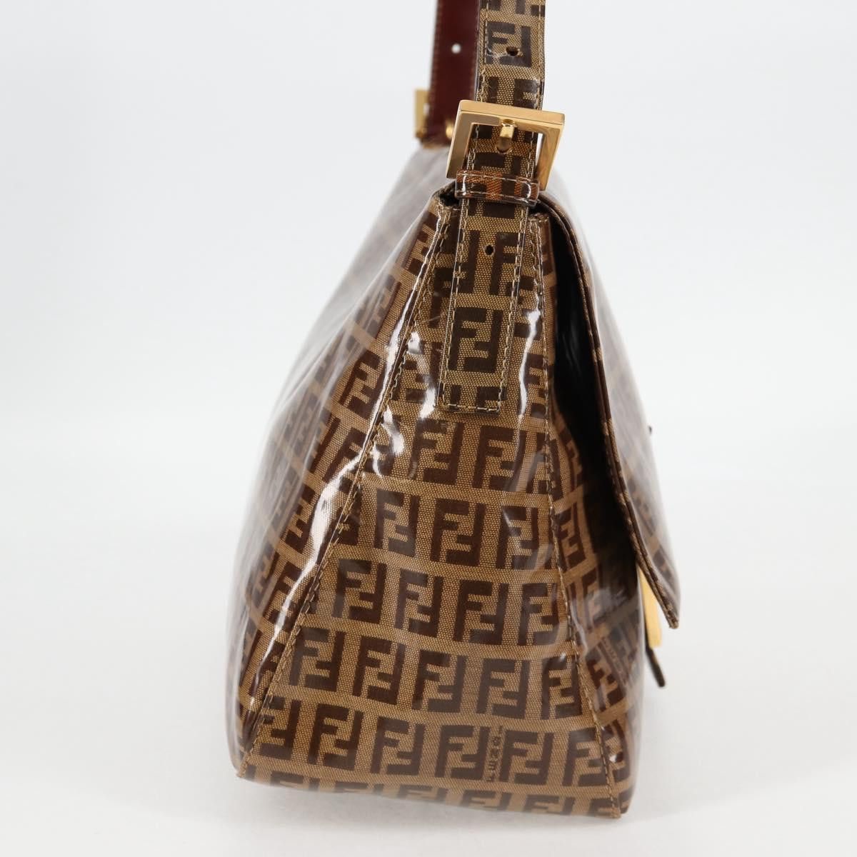 FENDI Zucchino Canvas Mamma Baguette Shoulder Bag Brown Auth am8294V