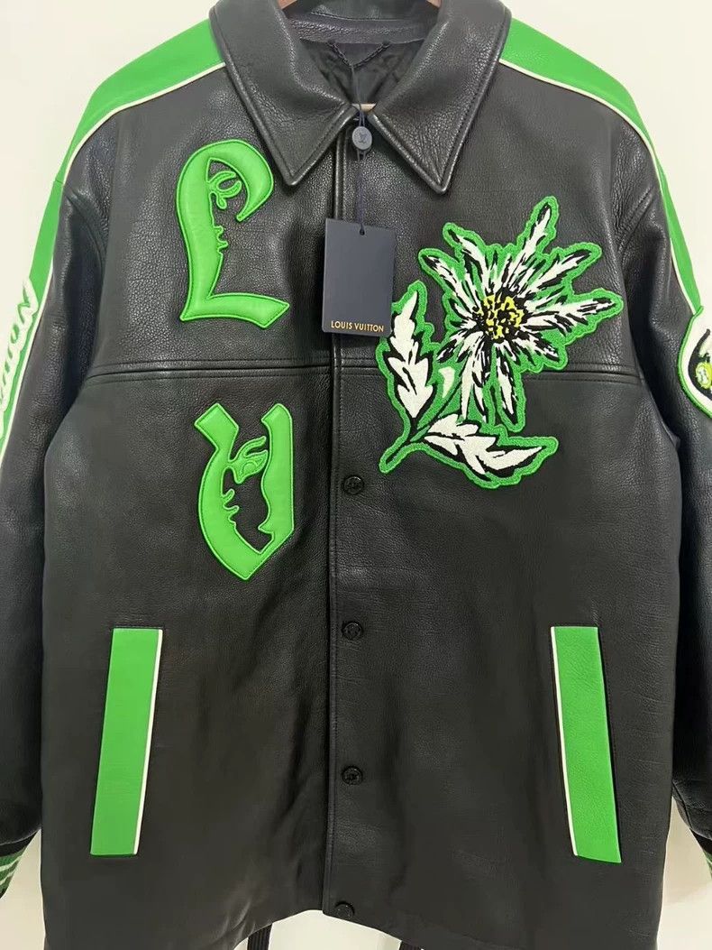 Louis Vuitton Louis Vuitton Black Green Floral Leather Jacket Size US L / EU 52-54 / 3 - 2 Thumbnail