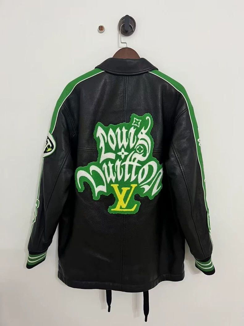Louis Vuitton Louis Vuitton Black Green Floral Leather Jacket Size US L / EU 52-54 / 3 - 3 Thumbnail