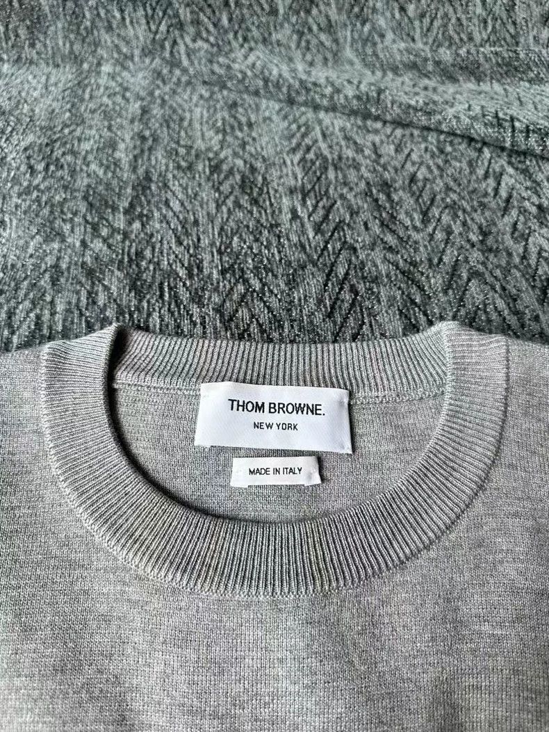 Thom Browne Thom Browne Gray Wool Sweater with Stripes Size US M / EU 48-50 / 2 - 3 Thumbnail