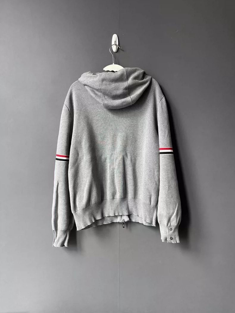 Thom Browne Gray Knit Zip-Up Hoodie with Stripes Size US L / EU 52-54 / 3 - 2 Thumbnail