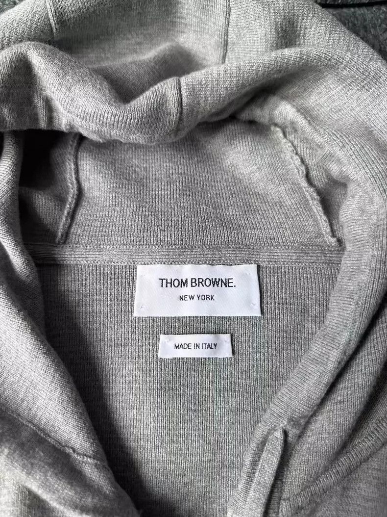 Thom Browne Gray Knit Zip-Up Hoodie with Stripes Size US L / EU 52-54 / 3 - 3 Thumbnail