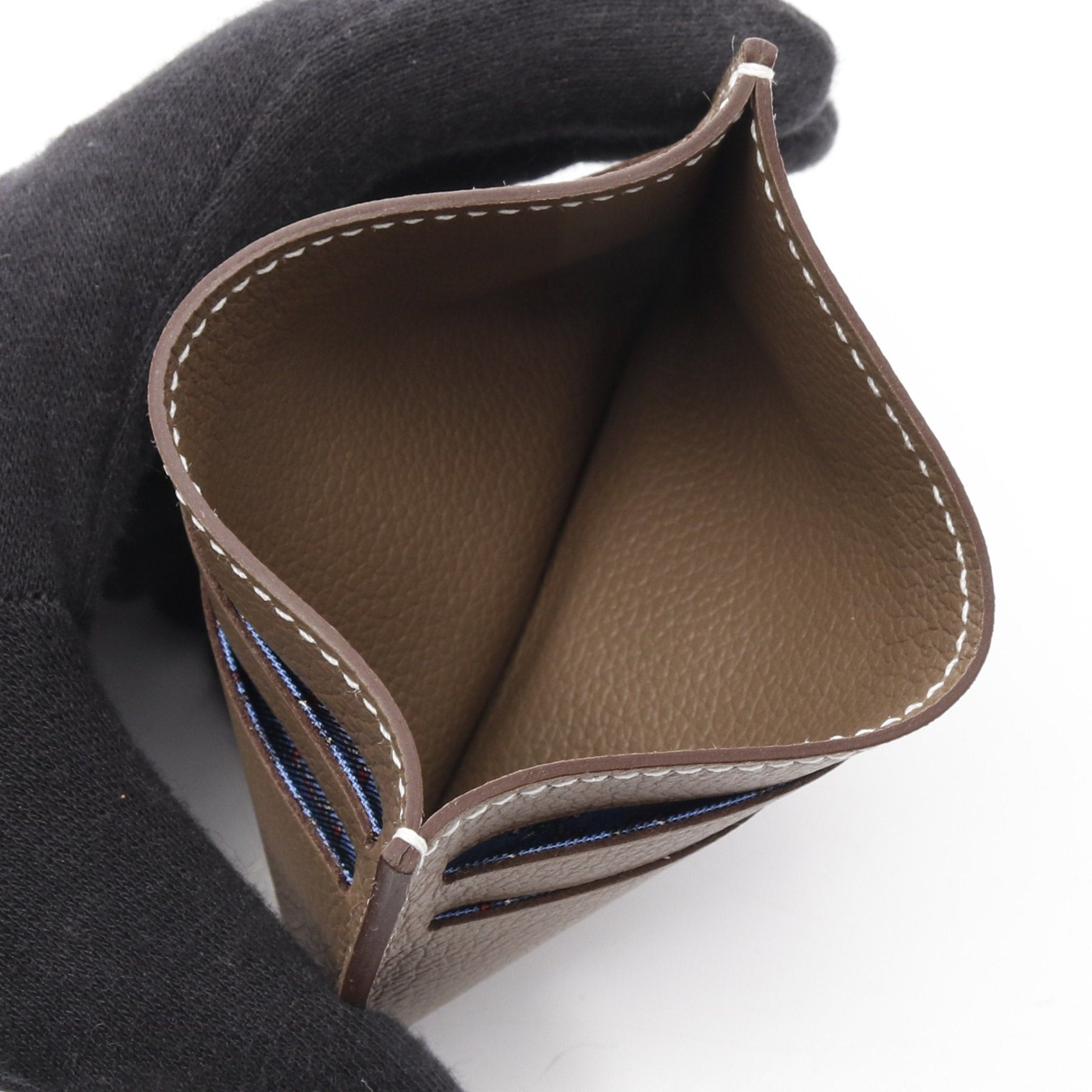 Hermes Hermes Citizen Twill Silk In Etoupe Card Case Evercolor Gray Brown Double Engraved Size ONE SIZE - 3 Thumbnail