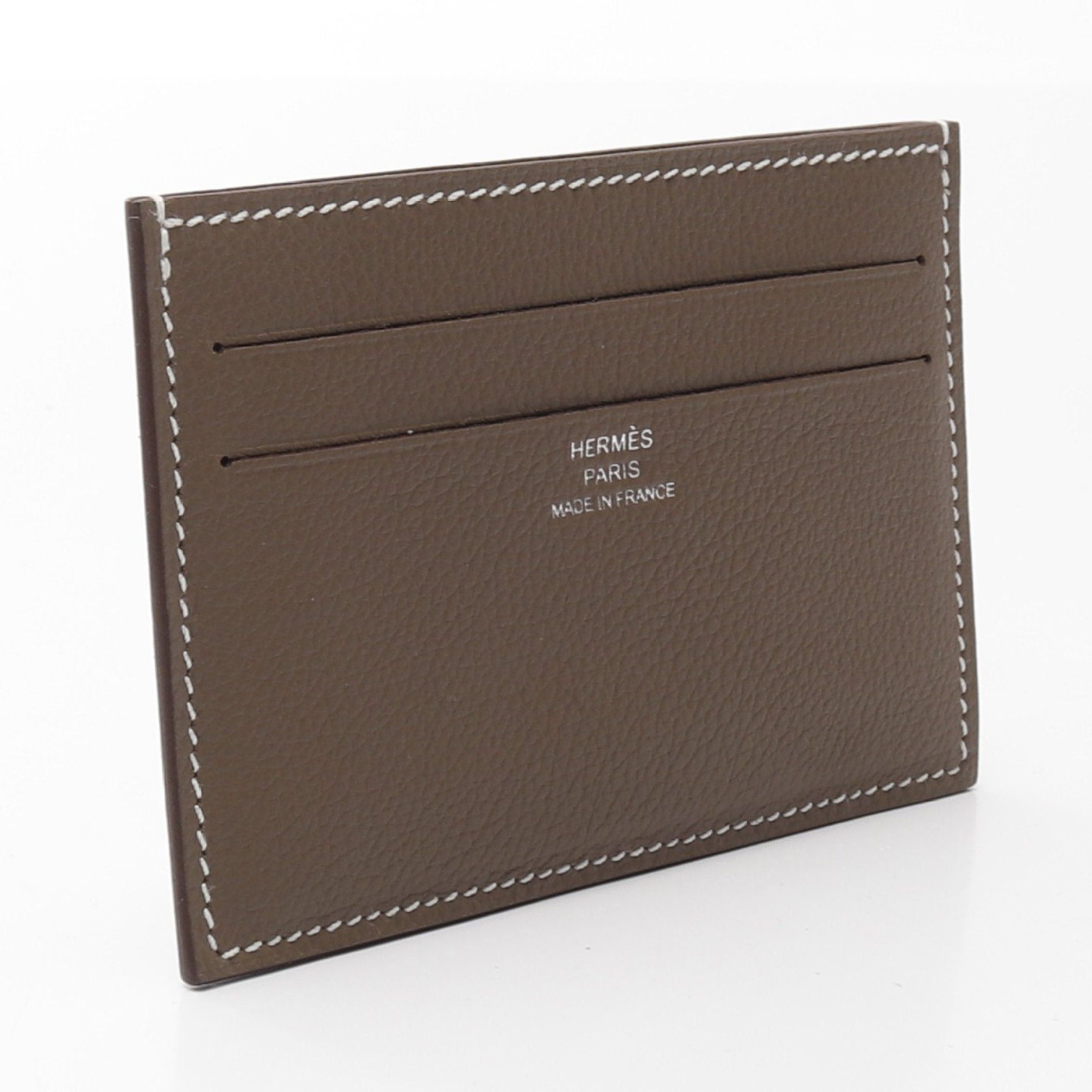 Hermes Hermes Citizen Twill Silk In Etoupe Card Case Evercolor Gray Brown Double Engraved Size ONE SIZE - 2 Thumbnail