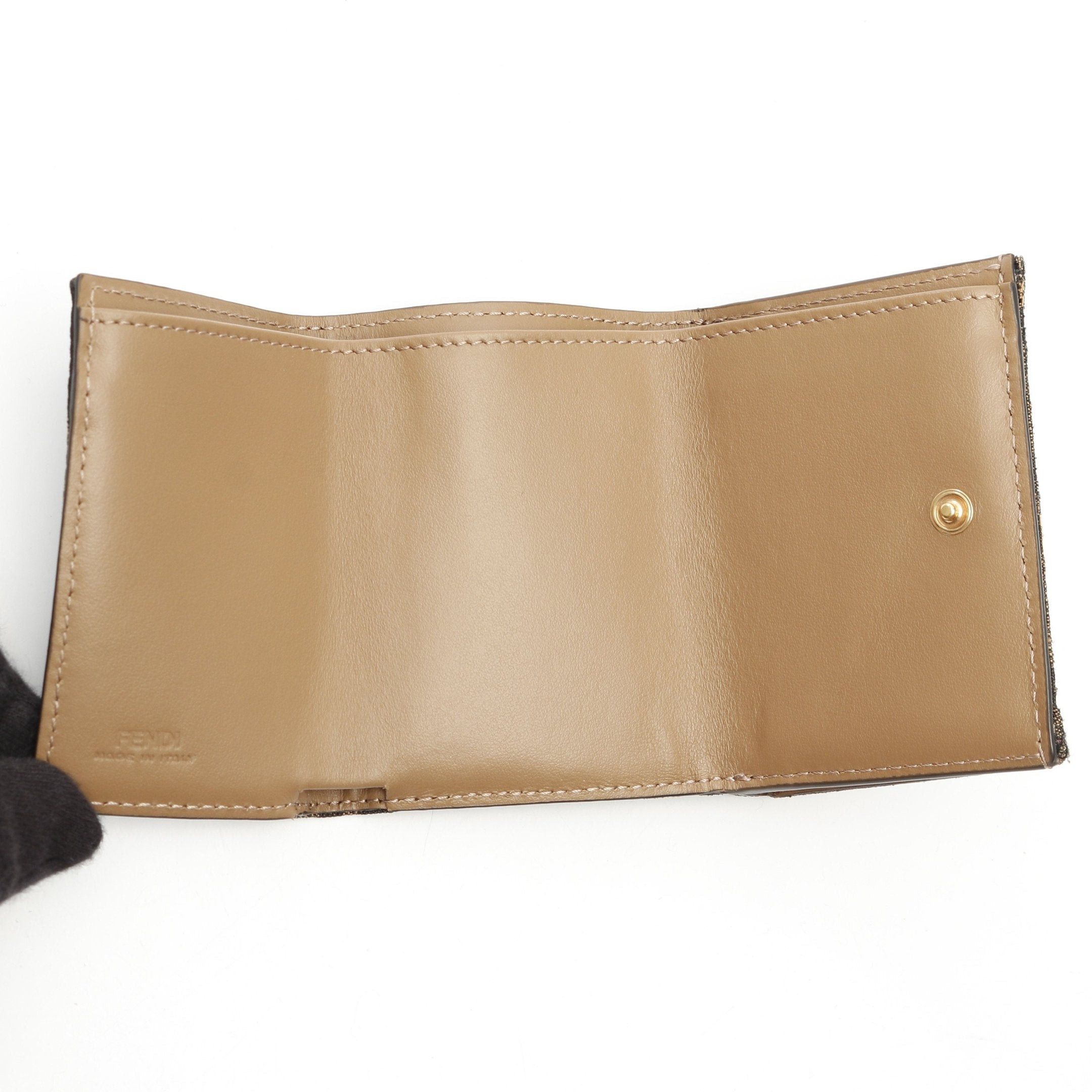 Fendi Fendi Bucket Zucca Trifold Wallet Compact Canvas Leather Brown Size ONE SIZE - 3 Thumbnail