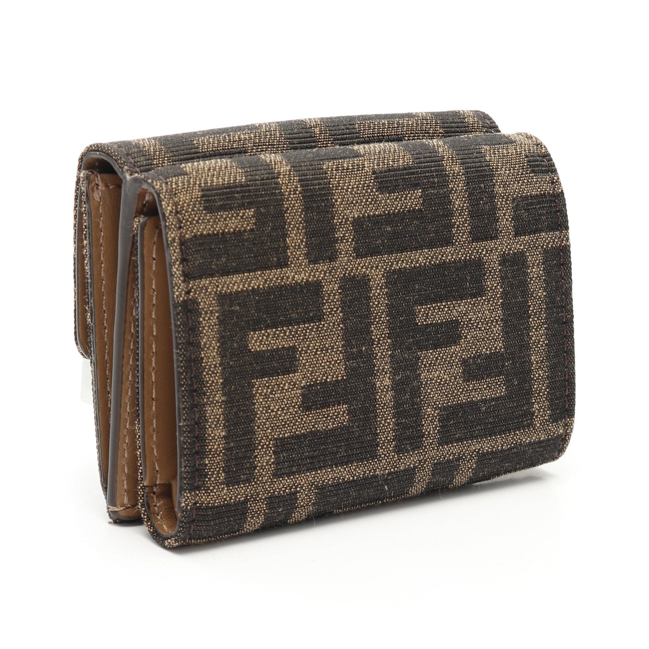 Fendi Fendi Bucket Zucca Trifold Wallet Compact Canvas Leather Brown Size ONE SIZE - 2 Thumbnail