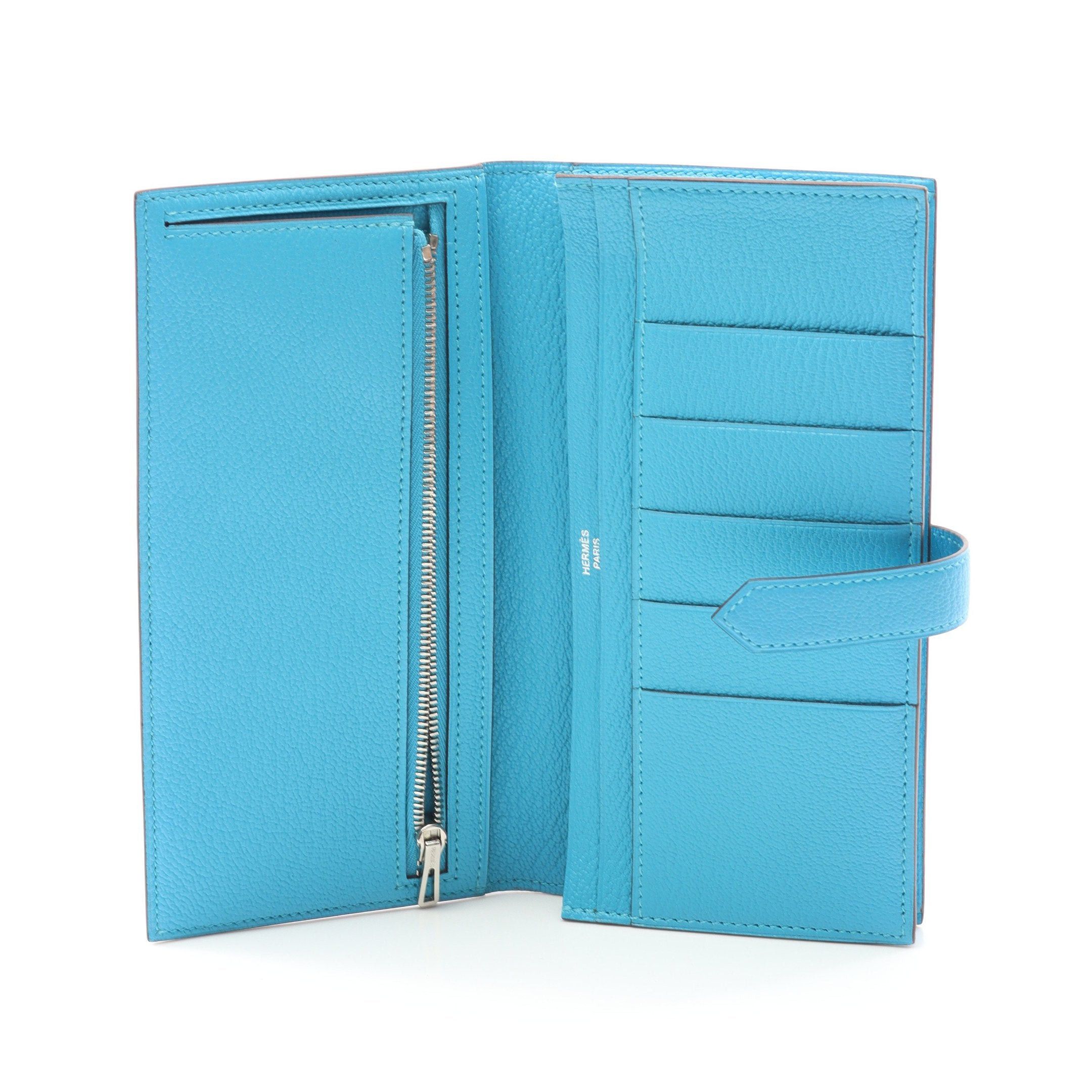 Hermes Hermes Bear Souffle Blue Zanzibar Bi-Fold Long Wallet Chevre Silver Hardware T Stamp Size ONE SIZE - 3 Thumbnail