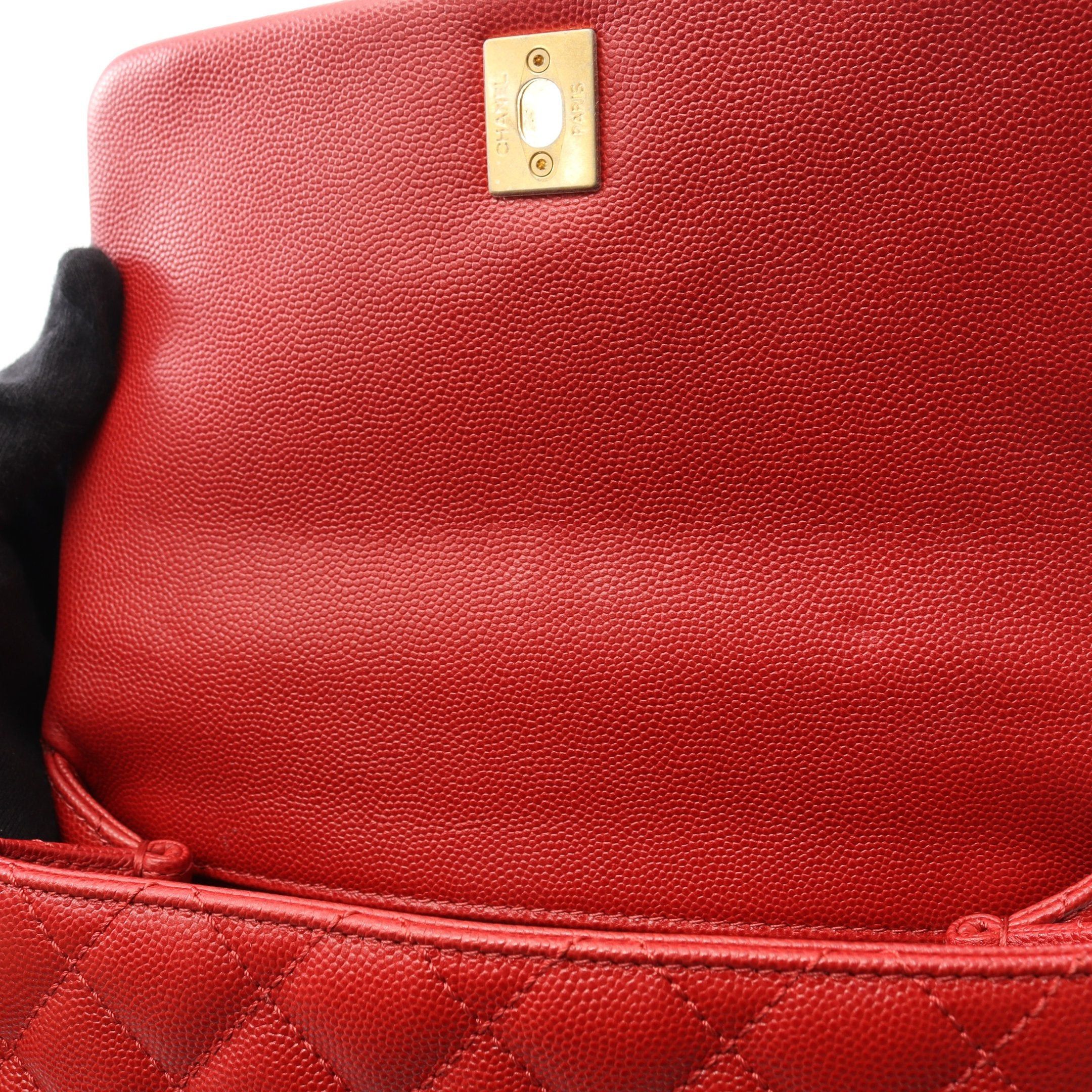 Chanel Chanel Coco Handle Flap Matelasse Handbag Caviar Skin Red Gold Hardware Size ONE SIZE - 6 Thumbnail