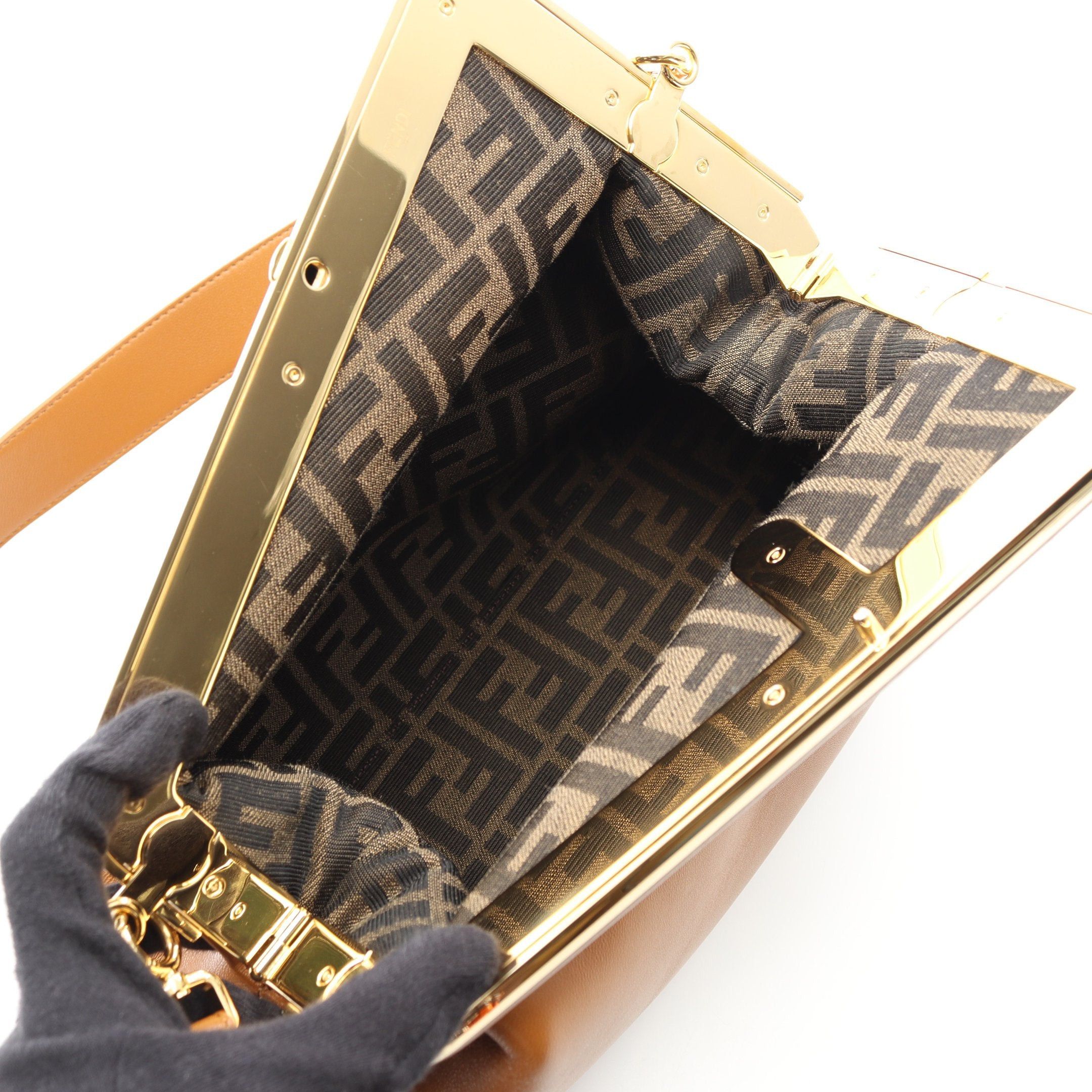 Fendi Fendi First Medium Clutch Bag Leather Light Brown Size ONE SIZE - 3 Thumbnail