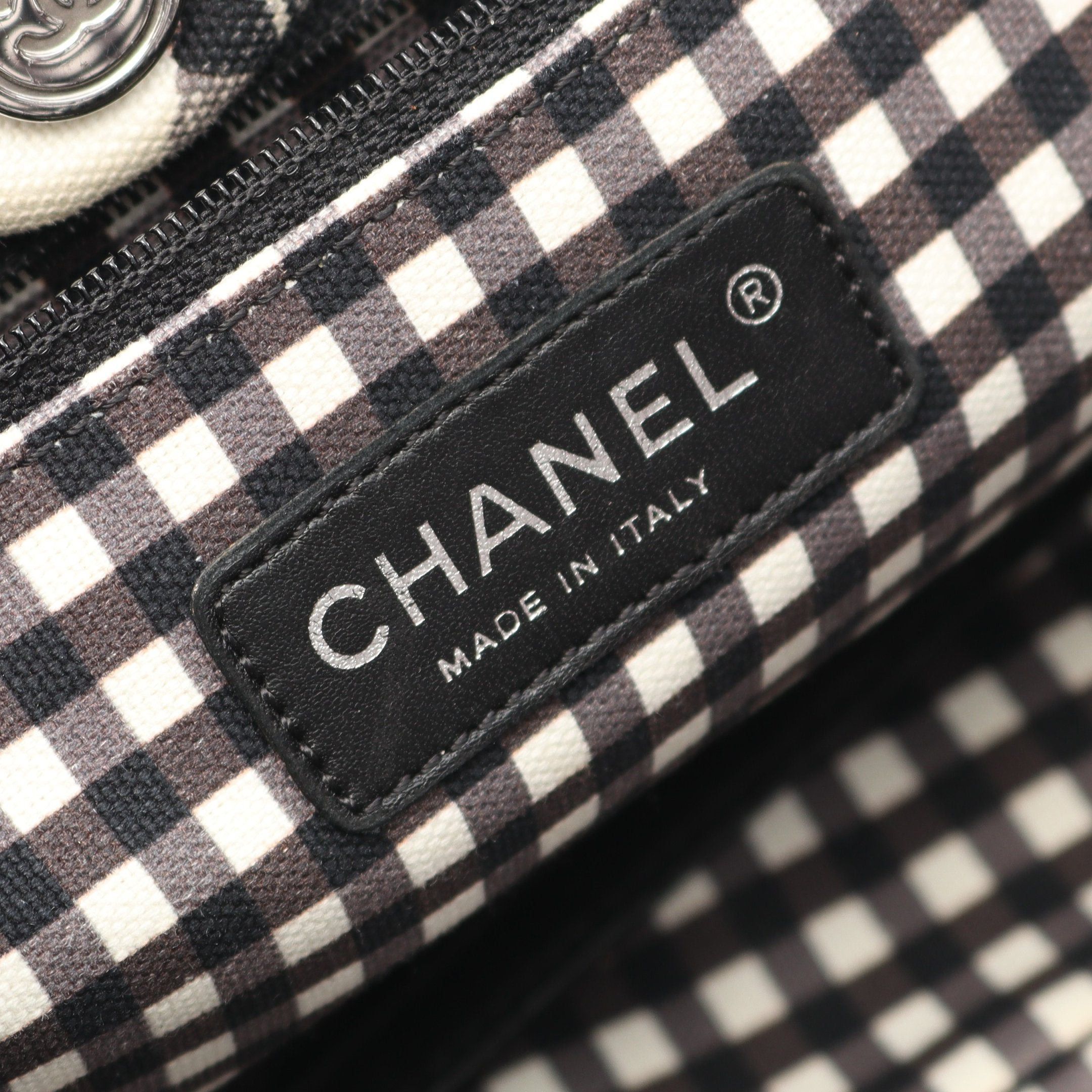 Chanel Chanel Cruise Line Coco Mark Handbag Check Canvas Leather White Gray Black Silver Hardware Size ONE SIZE - 4 Thumbnail