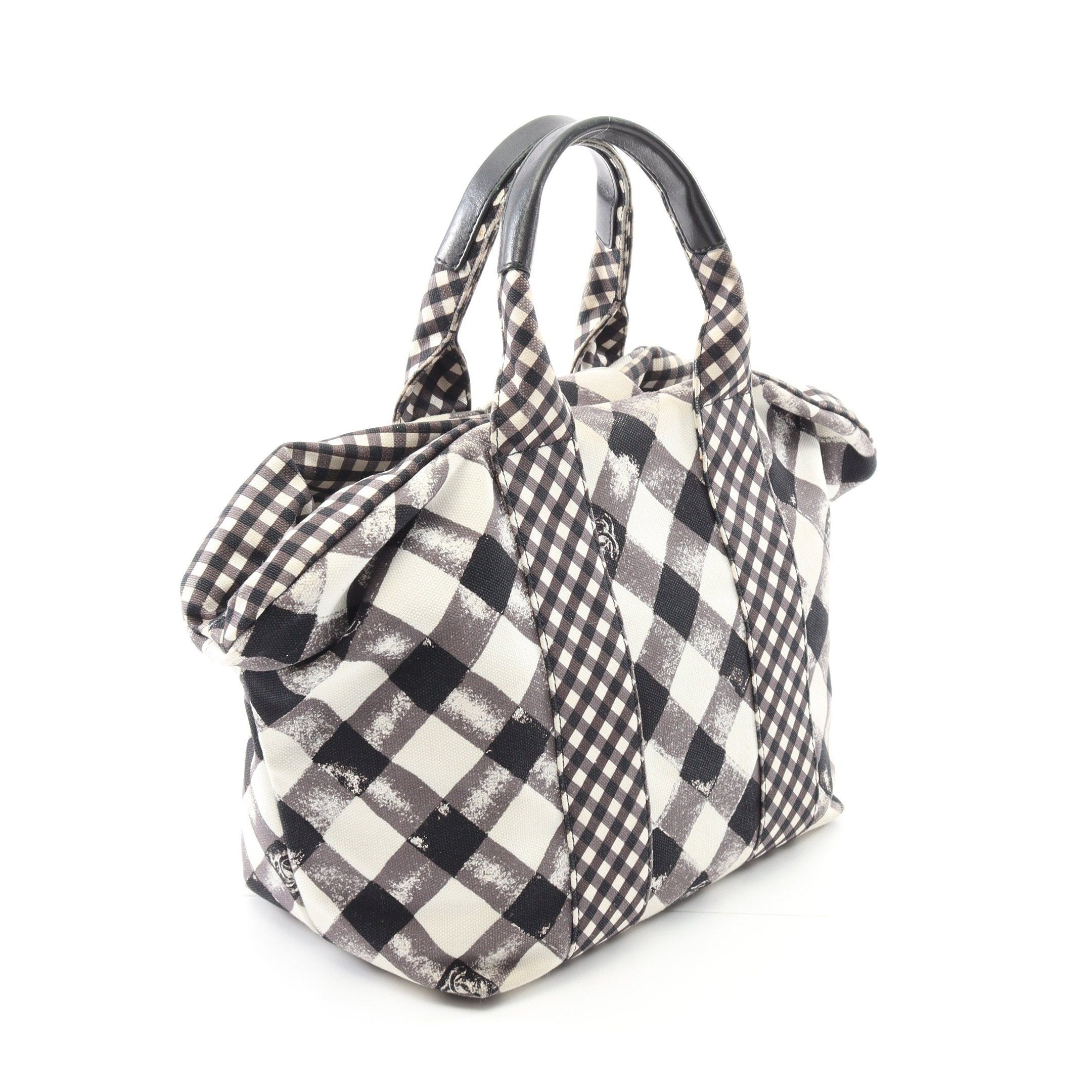 Chanel Chanel Cruise Line Coco Mark Handbag Check Canvas Leather White Gray Black Silver Hardware Size ONE SIZE - 2 Thumbnail