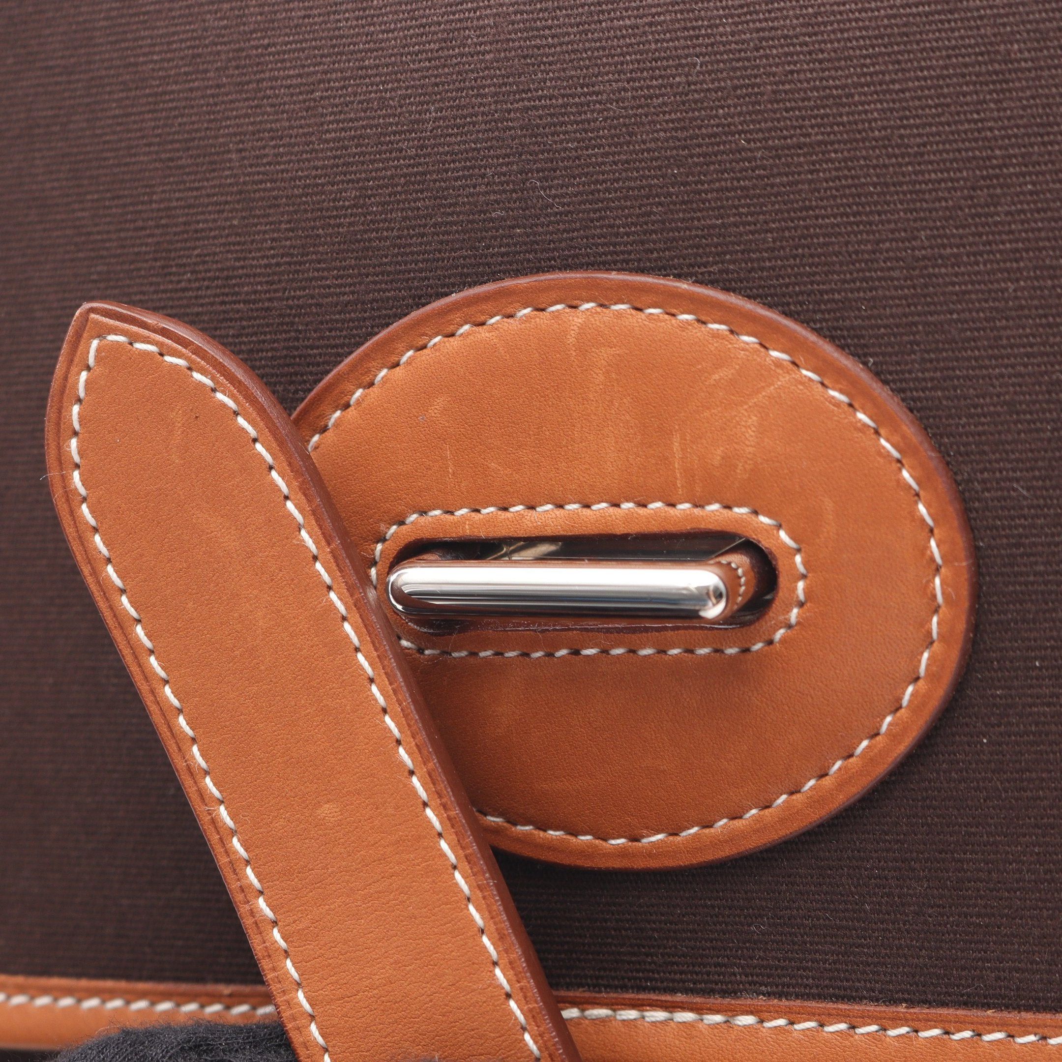 Hermes Hermes Buenaventura Pm Forbe Shoulder Bag Toile Officier Veau Barenia Dark Brown Silver Hardware Size ONE SIZE - 7 Thumbnail