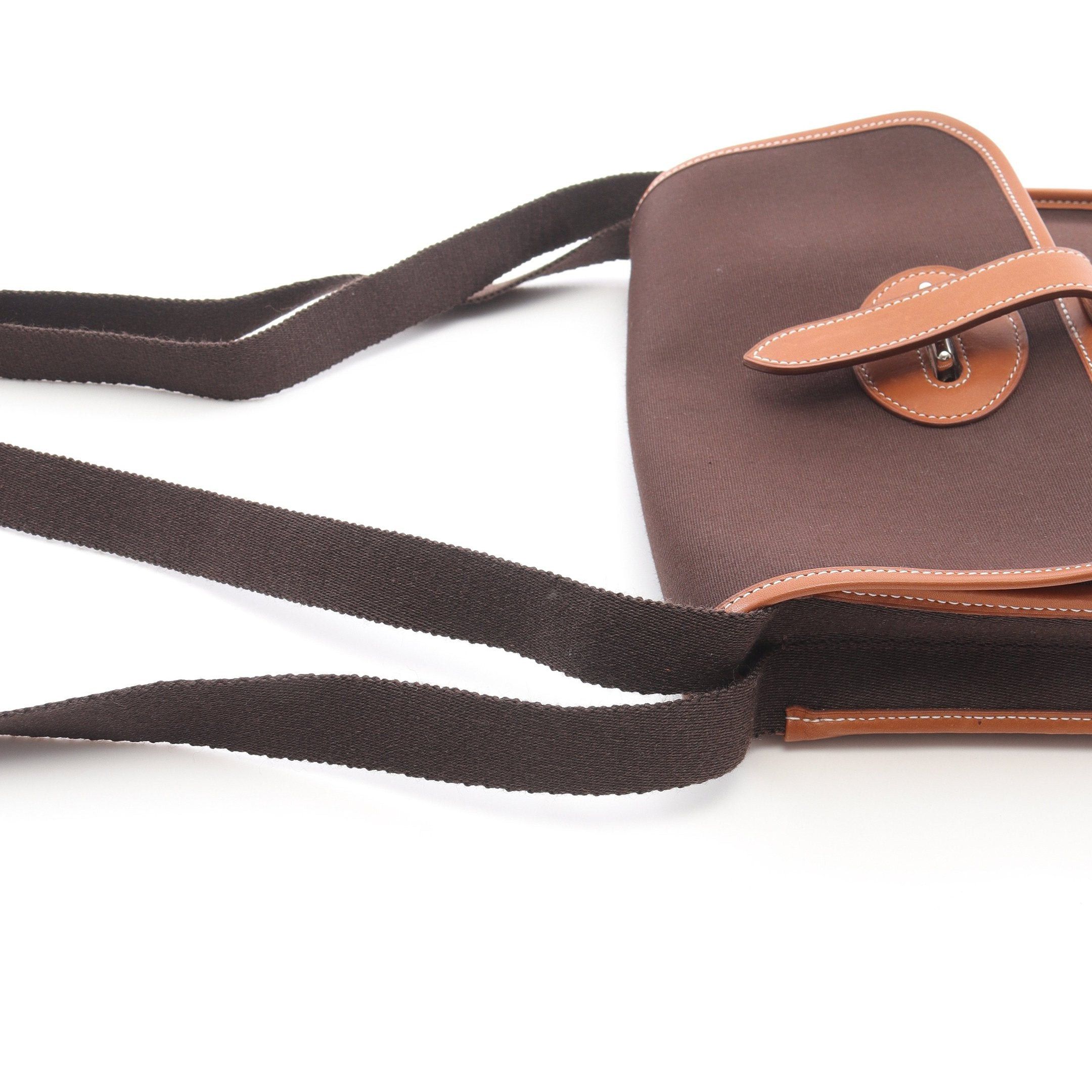 Hermes Hermes Buenaventura Pm Forbe Shoulder Bag Toile Officier Veau Barenia Dark Brown Silver Hardware Size ONE SIZE - 8 Thumbnail
